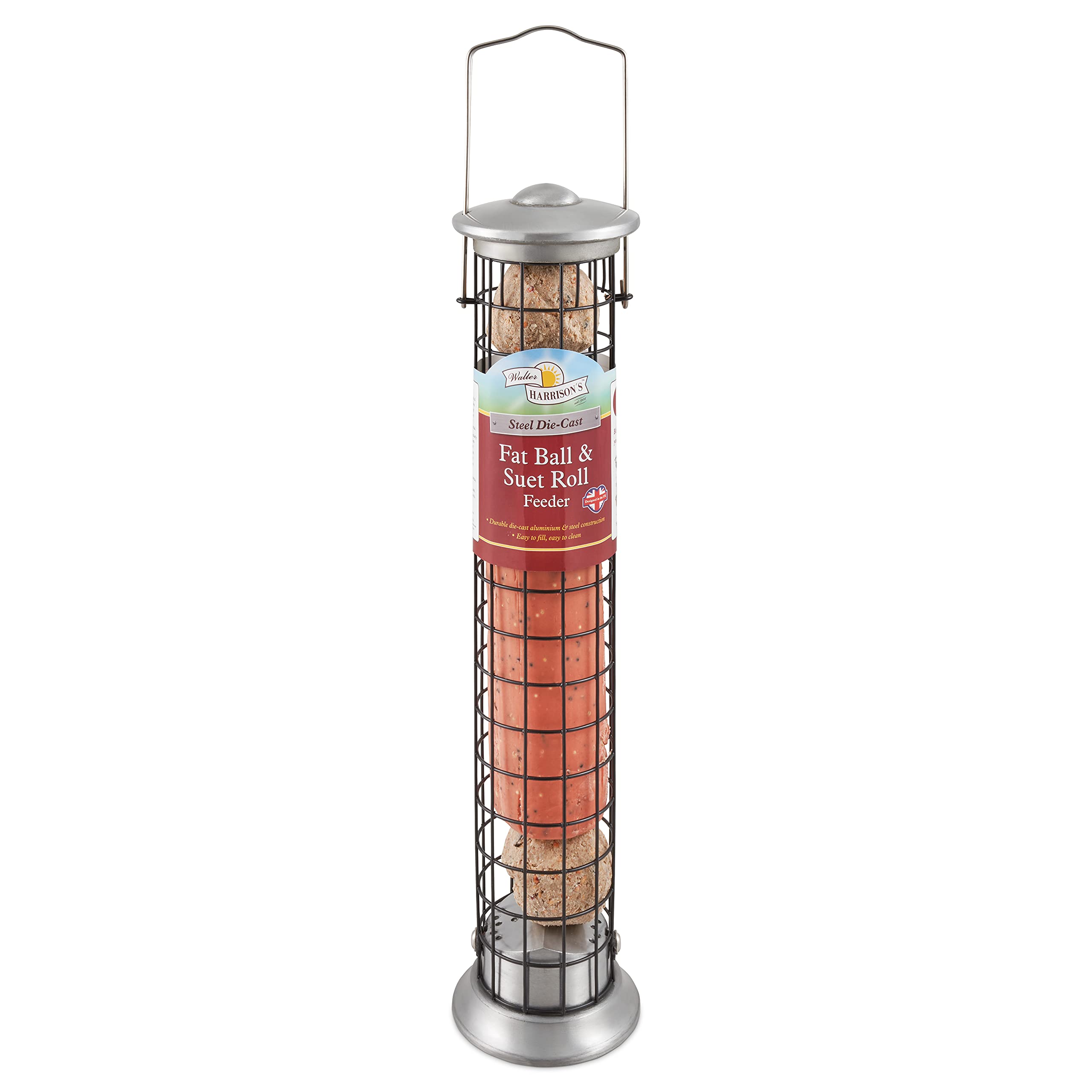 Walter Harrisons Harrisons Steel Die Cast Suet Roll And Fat Ball Feeder - Silver 40Cm
