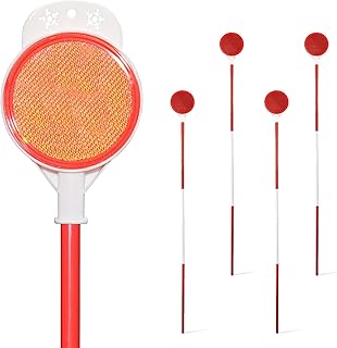 Reflective Driveway Markers - 50”High Visiblility Driveway Reflectors Double Sided with Red & White Extra Sturdy Stainless Steel Pole - Rustproof for Road,Property Line,Yard,Snow Plowing - 4 Pack