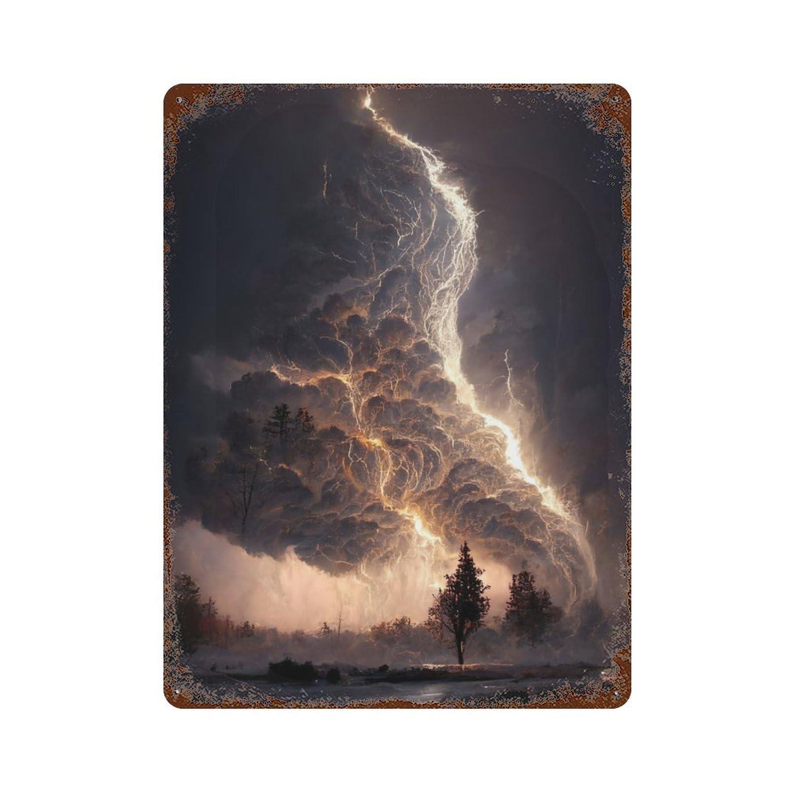 Distressed Metal Wall Sign with Apocalyptic Storm Design 15.7"x11.8", for Living Room, Hallway And Home Decor, Vintage Wall Decor