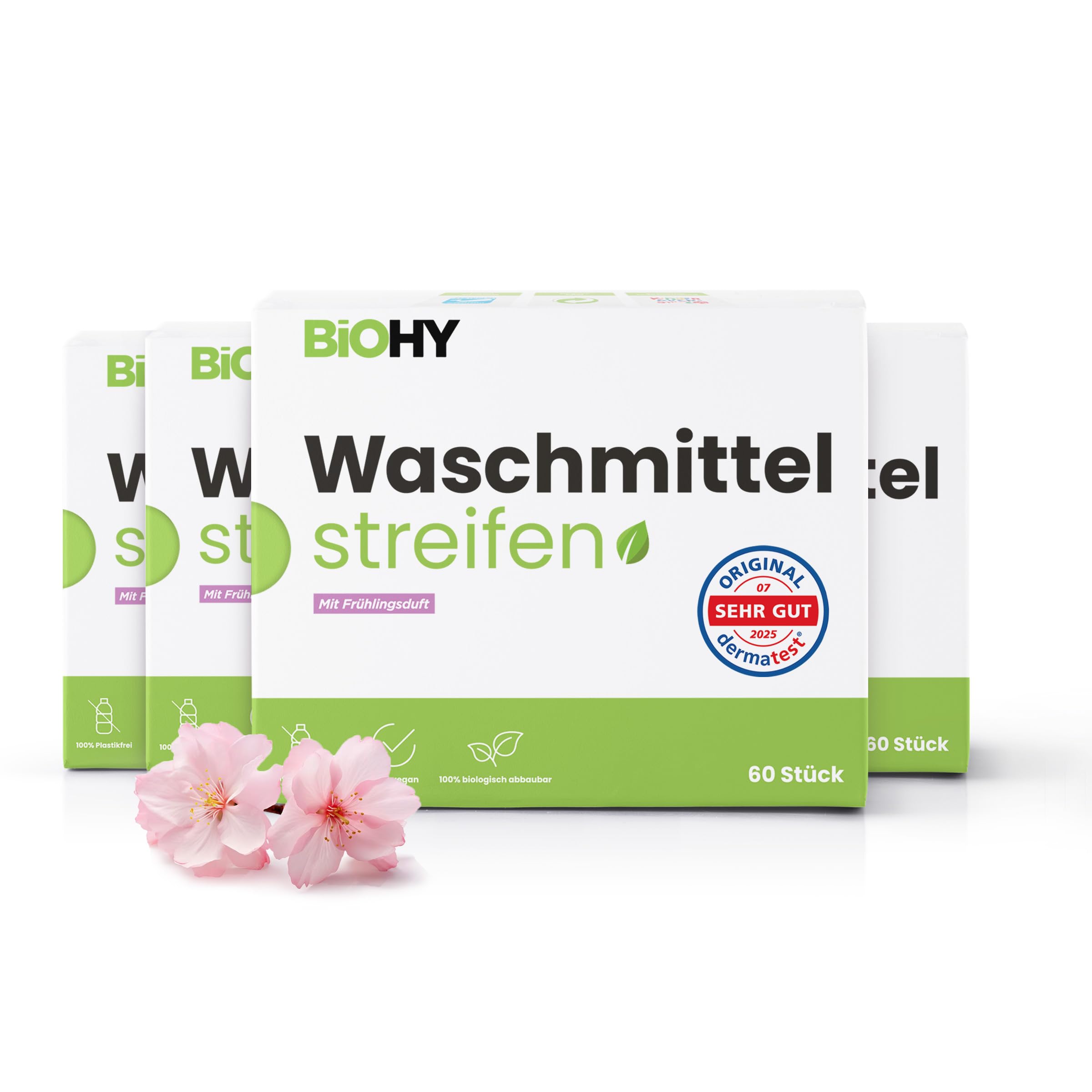 BiOHY Detergente per bucato con profumo primaverile (4 x 60 pezzi) | detersivo universale sostenibile da viaggio senza plastica | 100% carta da lavaggio biodegradabile | strisce di detersivo solubili