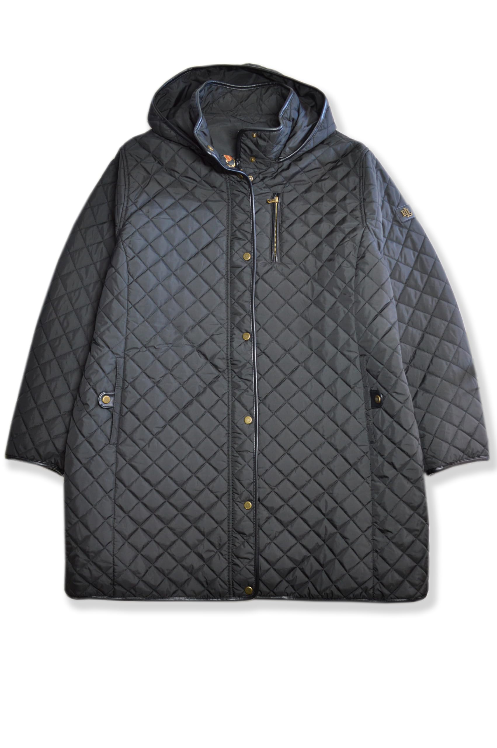 Womens Quilted Knee Length Full Zip Hooded Jacket,