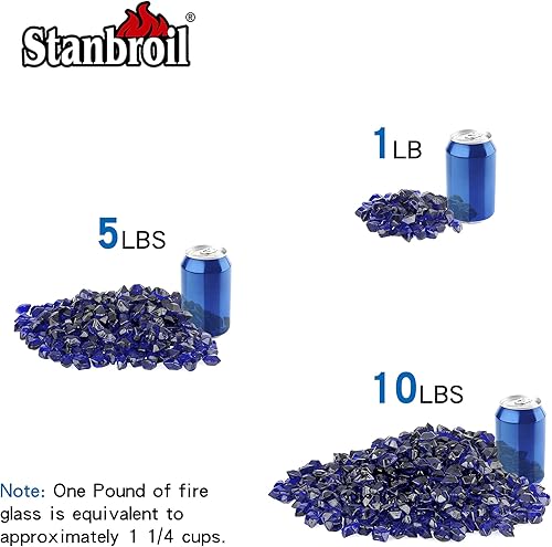 Miniatura 3 de Stanbroil Vidrio de fuego de 10 libras, vidrio de fuego poligonal de 12 pulgada para chimenea y paisajismo, azul cobalto
