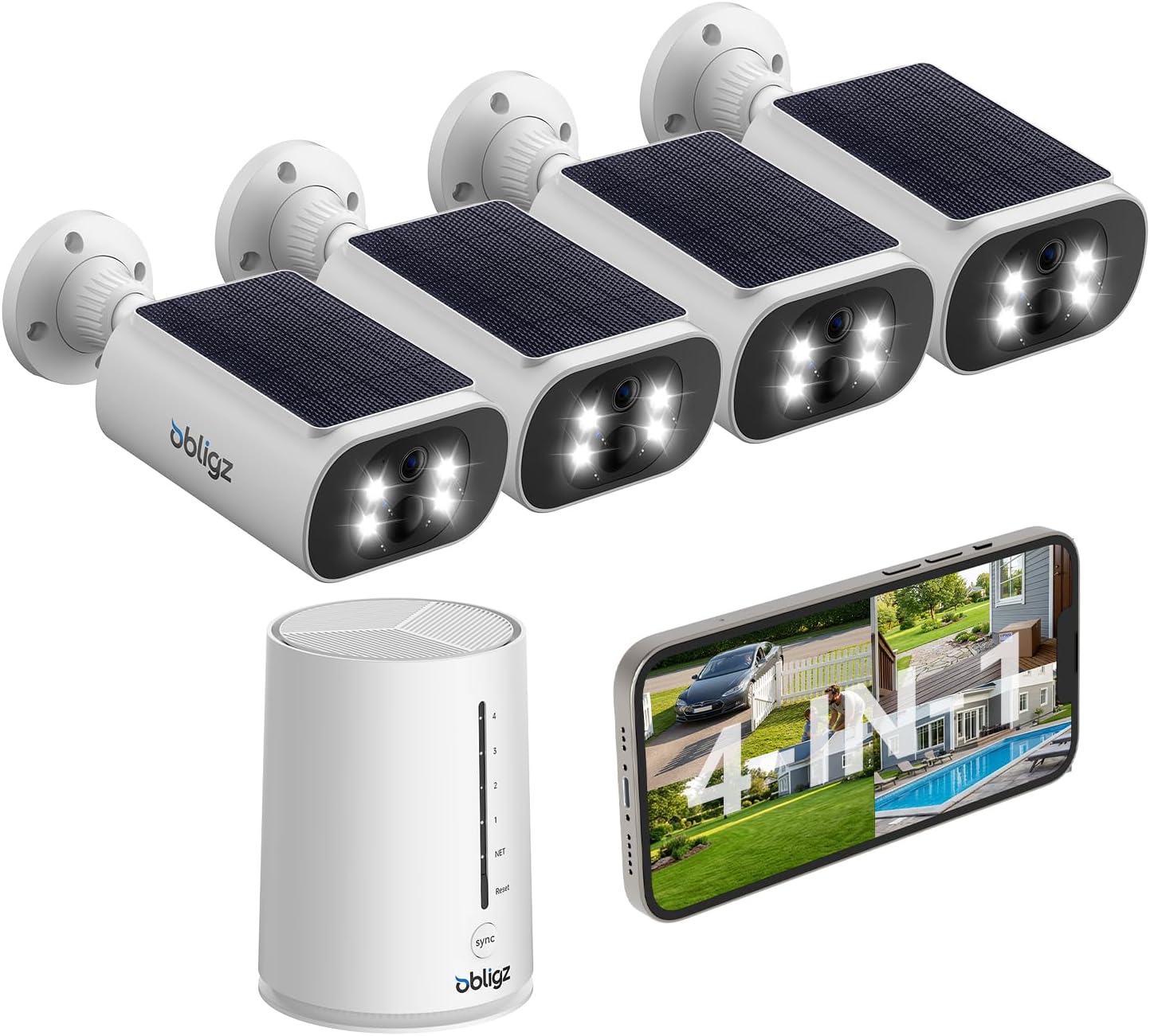 Solar Security Cameras Wireless Outdoor, 4MP Cameras for Home Security Camera System, 64GB Local Storage, No Subscription, Easy Setup, Color Night Vision, 2.4 & 5G WiFi, 4-Cam Kit