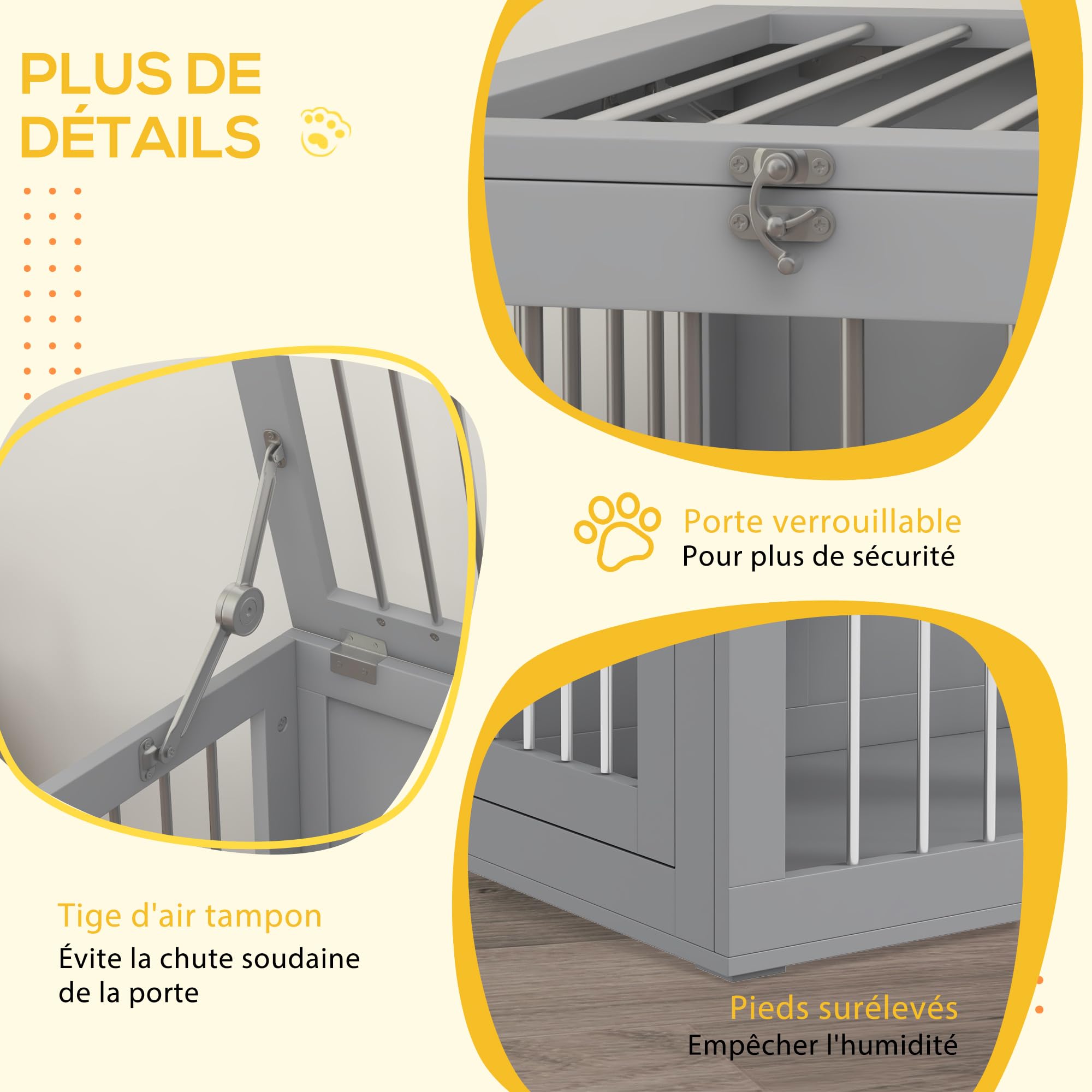 PawHut Cage pour Chien intérieur avec 2 Portes verrouillables, Bonne Ventilation, Niche pour Chiens, Table d’appoint, 80 x 50 x 56,5 cm, Gris