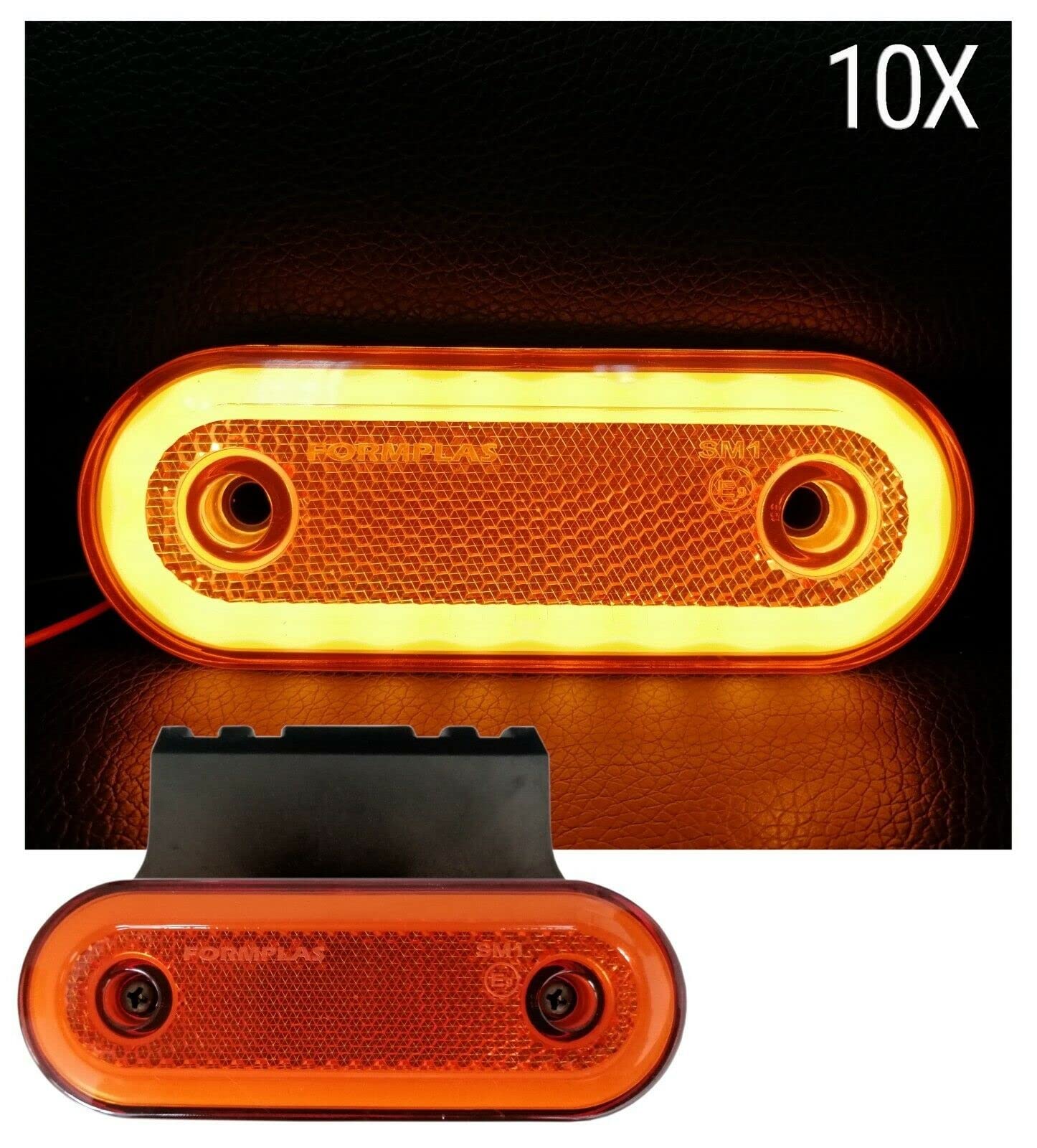 10pcs Orange Amber Side LED Marker Lights Neon Oval 12V 24V Trailer Truck with Brackets