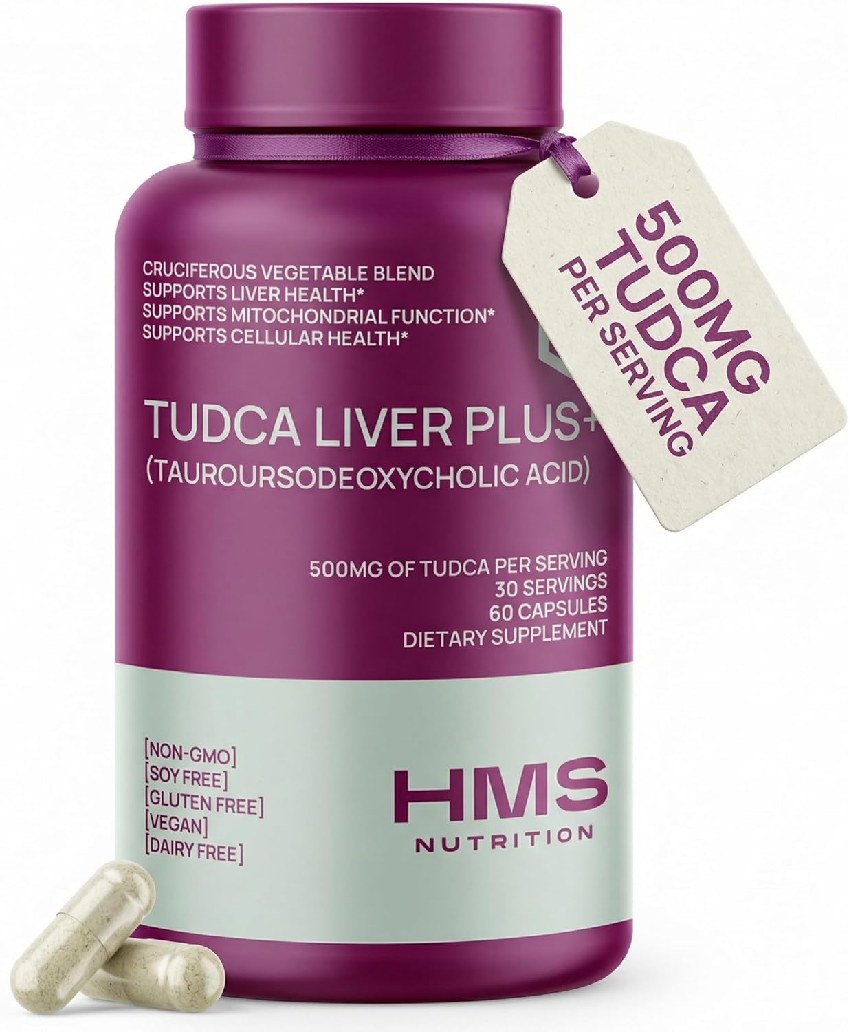 TUDCA Liver Plus+, Liver Support Supplement for Liver Cleanse with Milk Thistle Seed Extract, Vitamin B12, Folate, Tudca Bile Salt Supplement (Tauroursodeoxycholic Acid), 60 Capsules, 1 Month Supply
