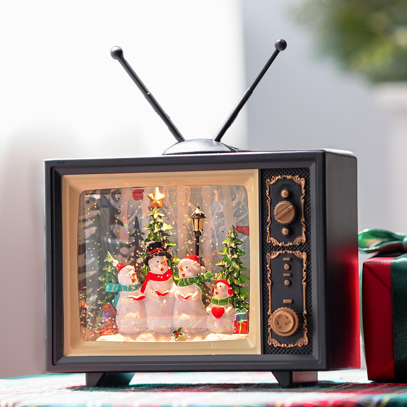 TV de agua navideña con música y luces de 10 pulgadas con muñeco de nieve USB