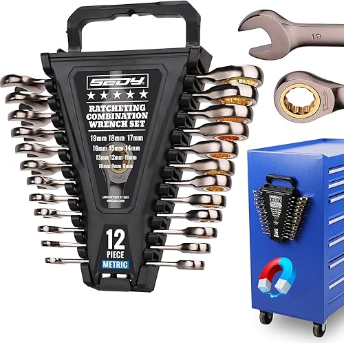 Miniatura 1 de Juego de 12 llaves de trinquete métricas de 0.315-0.748 in, juego de llaves combinadas de trinquete con organizador, llaves de trinquete de 72