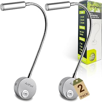 2 Pack Wall Mounted Reading Lights, 360 Adjustable Gooseneck, 3W Energy Saving LED, 3000K Warm White Non-Glare, Rustproof, Easy 3-Minute Installation, Silver