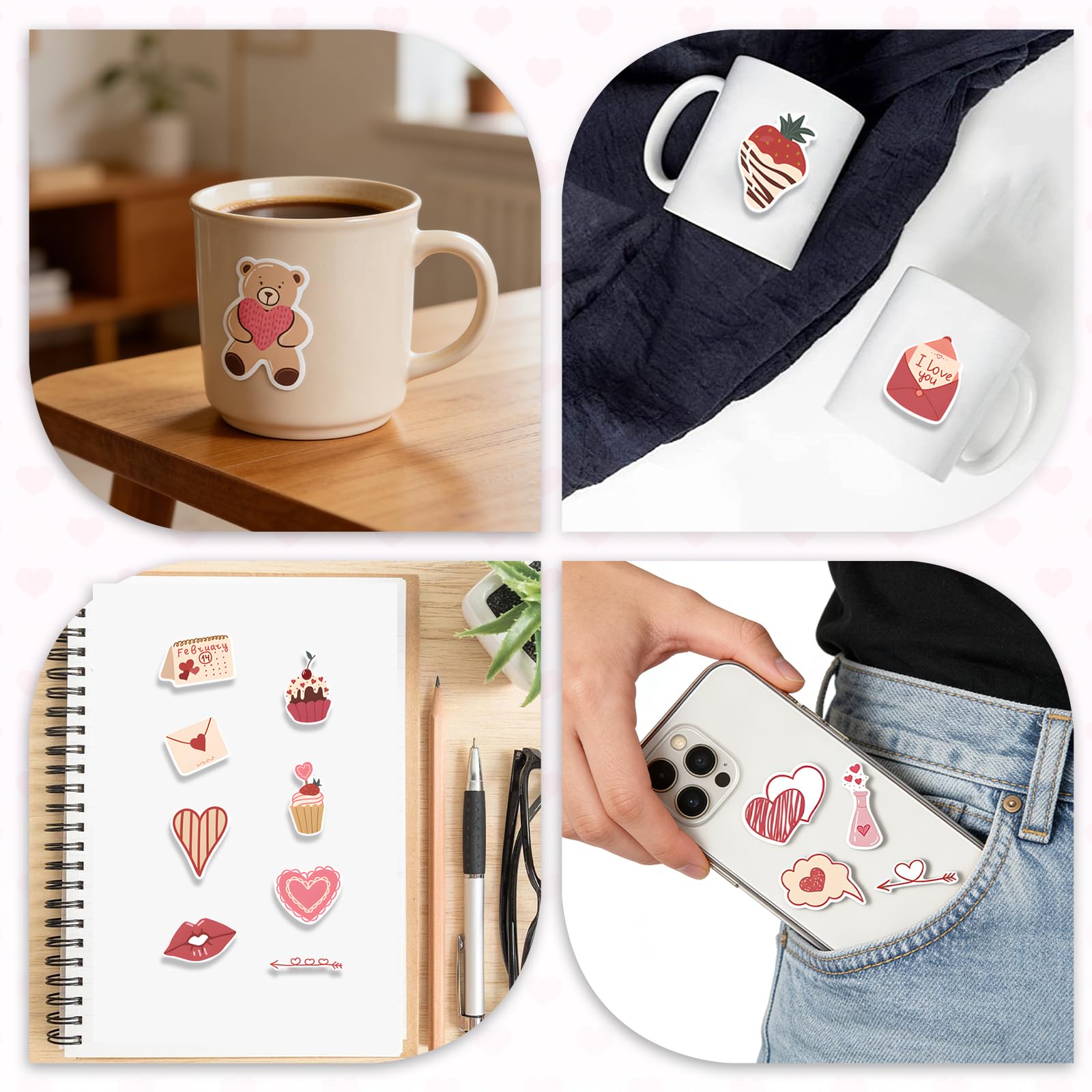 58 x 2 stuks stickers scrapbooking liefdesstickers Valentijnsdag gemaakt van waterdicht vinyl met schattige esthetiek voor album uitsparingen voor laptop, telefoon, koffer, fotoalbum enz