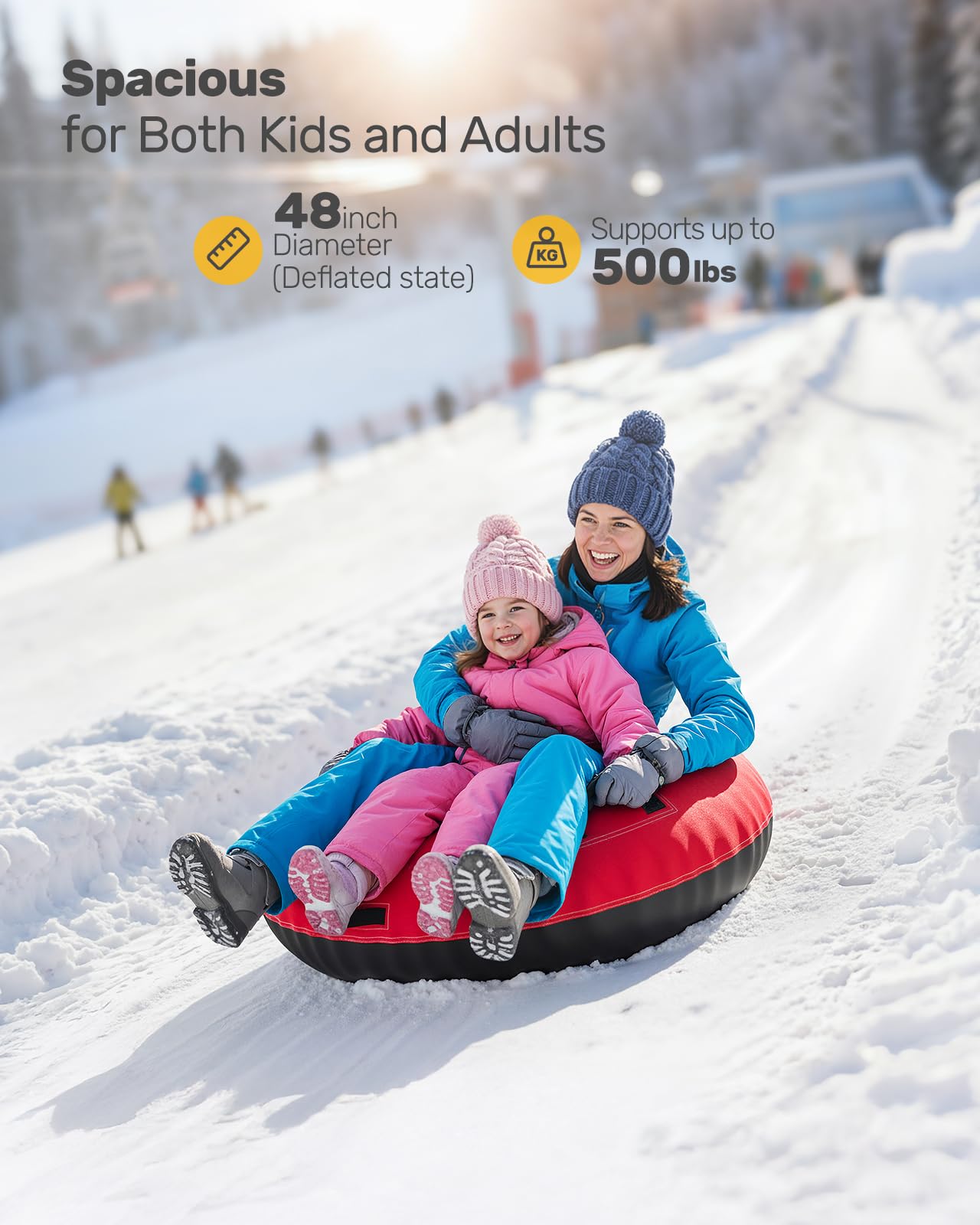 Tubo de Nieve Inflable 48 Pulgadas para Niños y Adultos, Resistente con Cubierta de Lona