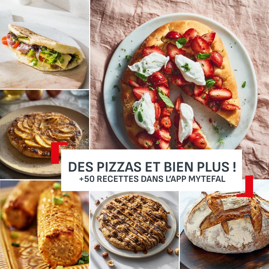 Tefal Pizza Pronto Four à Pizza Électrique d'Extérieur 2600W avec Pierre Rotative Automatique Cuisson 3 minutes Pizza 30 cm Multifonctions Jusqu'à 400°C 4 Températures Pelle à Pizza Incluse JM600TE0