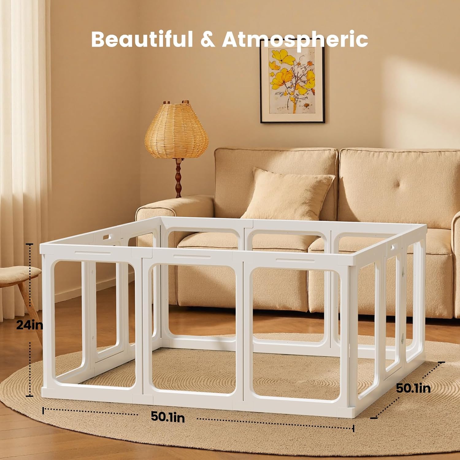 Acrylic Baby Playpen,50.1x50.1in Baby Playard,Play Pens for Indoor,Sturdy Safety Play Yard,HD Activity Fence for Babies and Toddlers,Easy Assemble & Cleaning,White