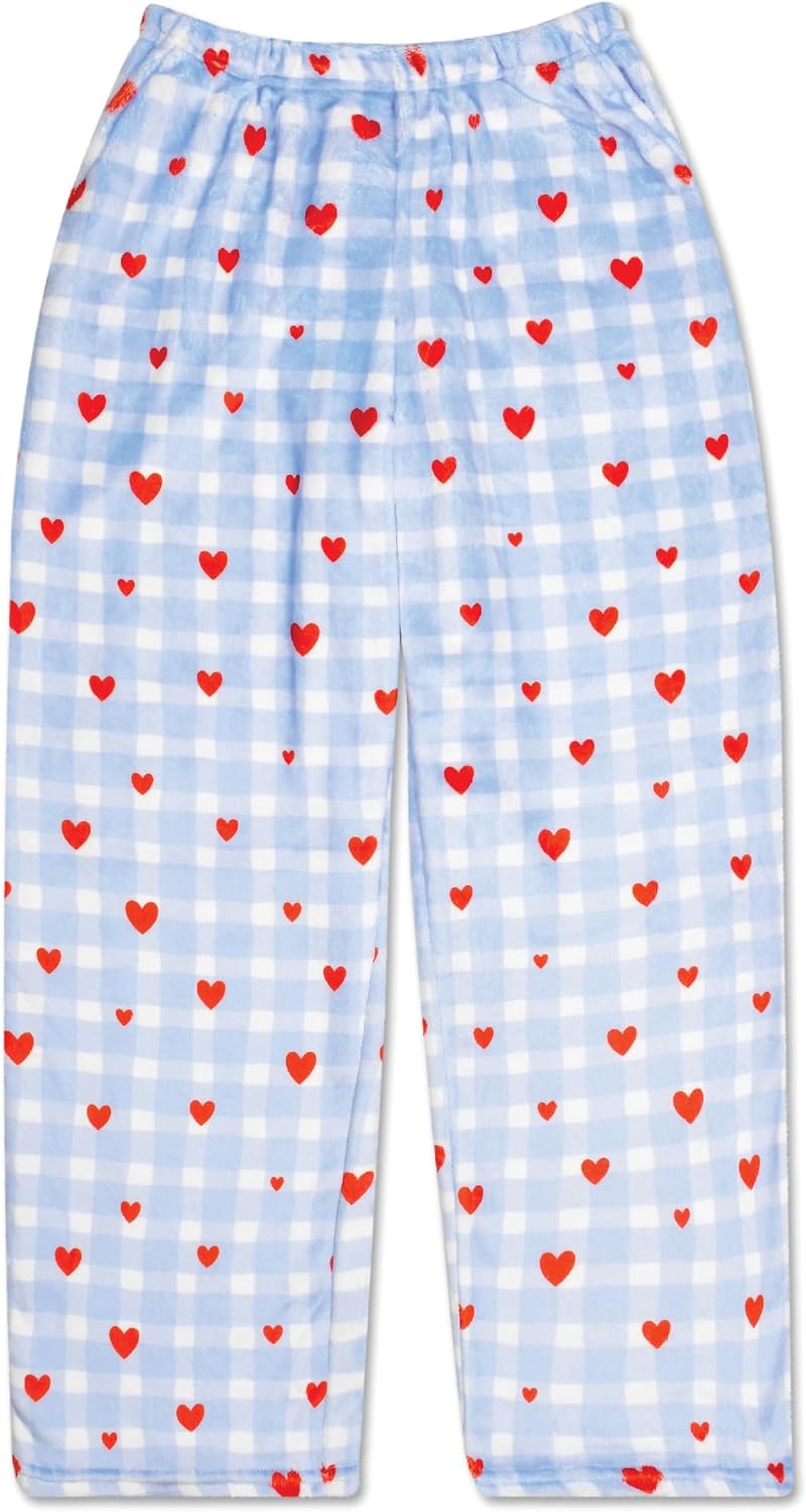 iscream Big Girls Silky Soft Pretty Print Plush Fleece Pants - Hearts & Flowers Collection