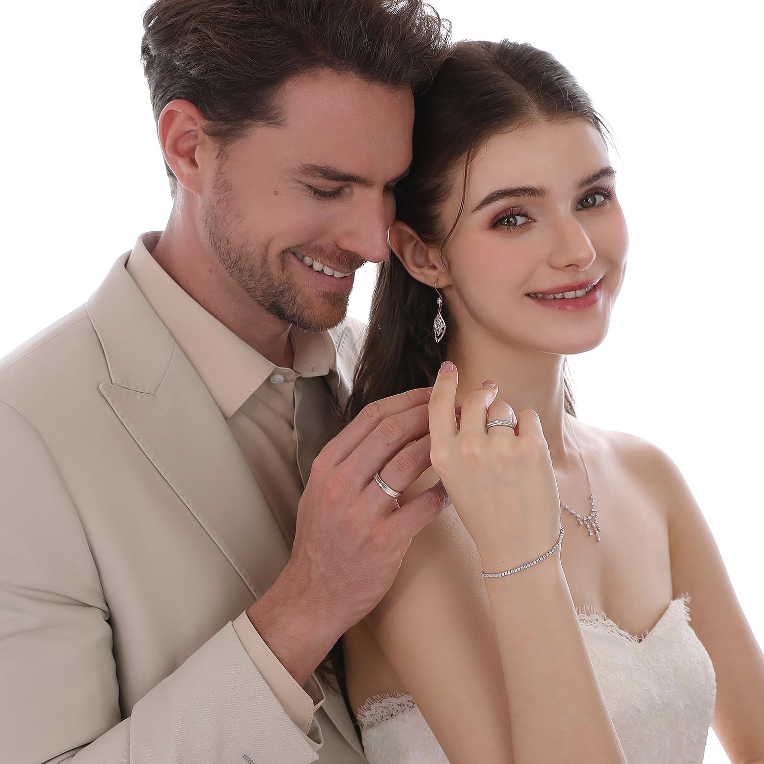 Meissa 925 Sterling Silber Breite Eheringe für Herren, handgefertigter Diamantring für Damen, passende Versprechensringe größenverstellbares Paar-Ring-Set