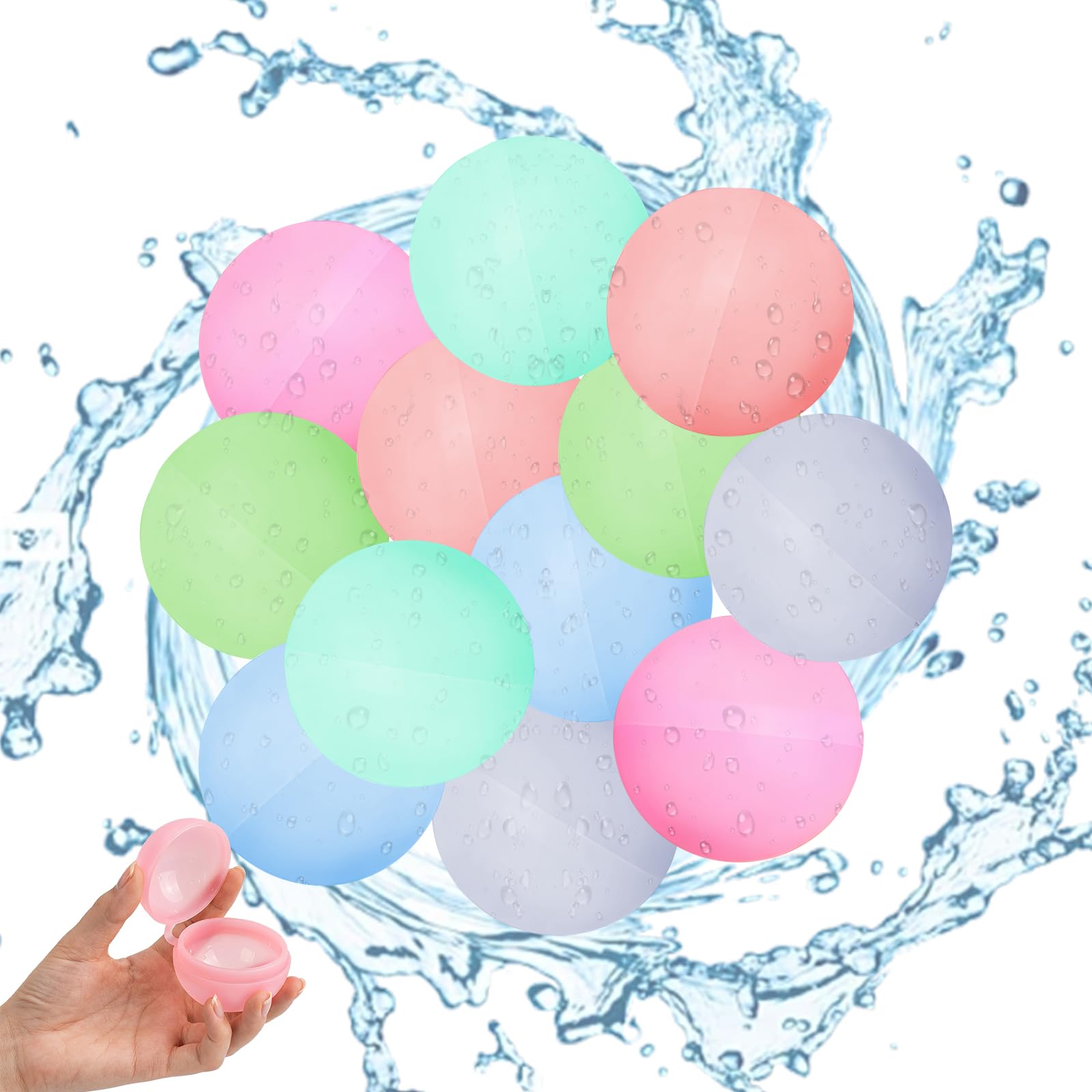 ZIEKKAS 12 Pcs Reusable Water Balloons, Self Sealing Silicone Water Balloons, Reusable Water Bombs for Kids and Adults, Fast Fill Water Bombs for Summer Pool Beach Garden Outdoor Water Fight Games