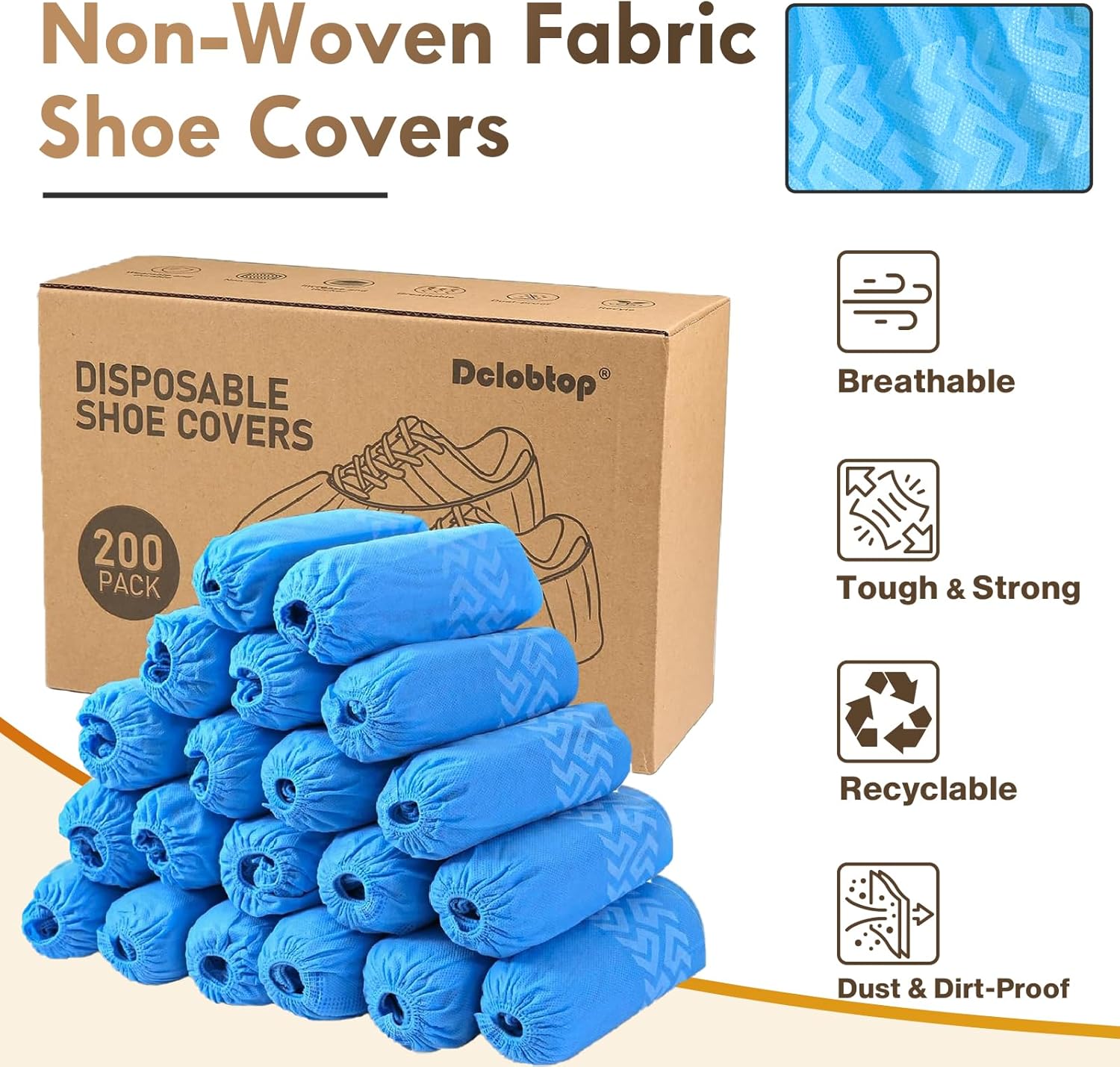 DclobTop 200Pack Blue Recycable Shoe Covers Disposable -Non-Slip Shoe Covers for Indoors Reusable, Durable, Breathable Booties, 2 Size Fits Up To 12 US Men and 13 US Women Size, Blue - Image 2