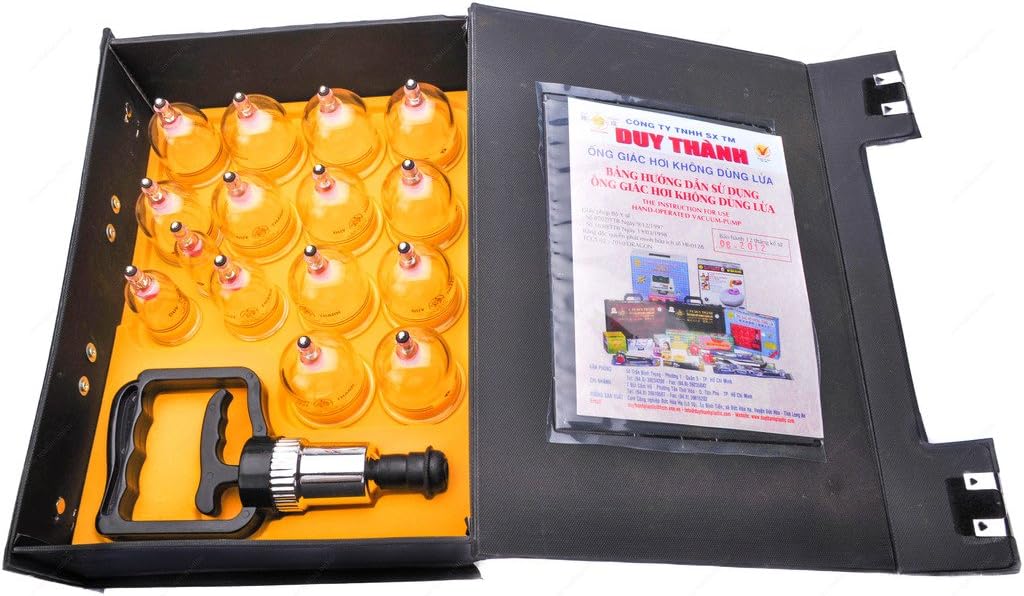M.V. Trading VN1016 Professional Cupping Therapy Equipment Set with Pumping Handle, Set of 16 Cups