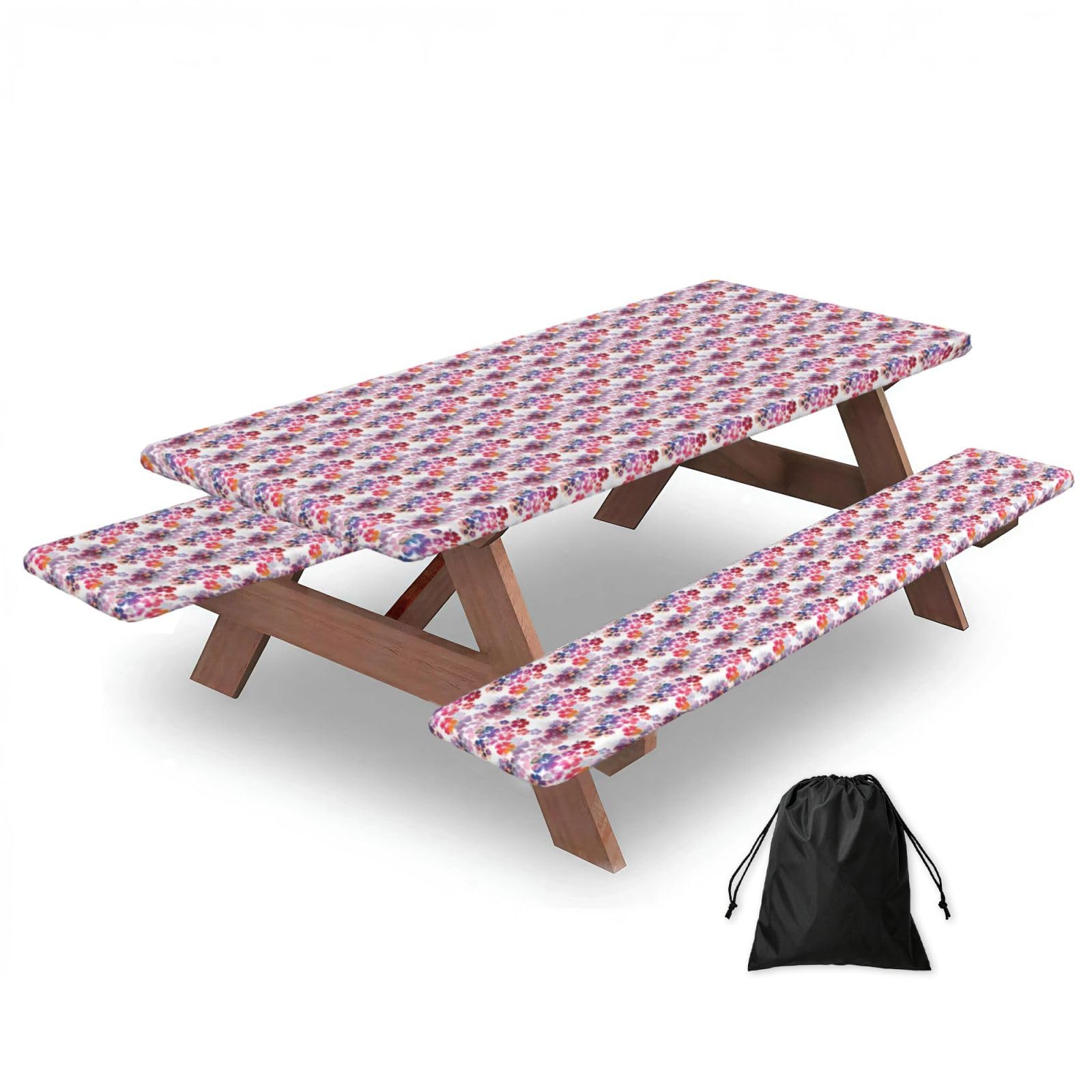 PPHGUT Hawaiian Flower Print Print Picnic Table Bench Cover Set Outdoor Garden Bbq Protector For Family Camping
