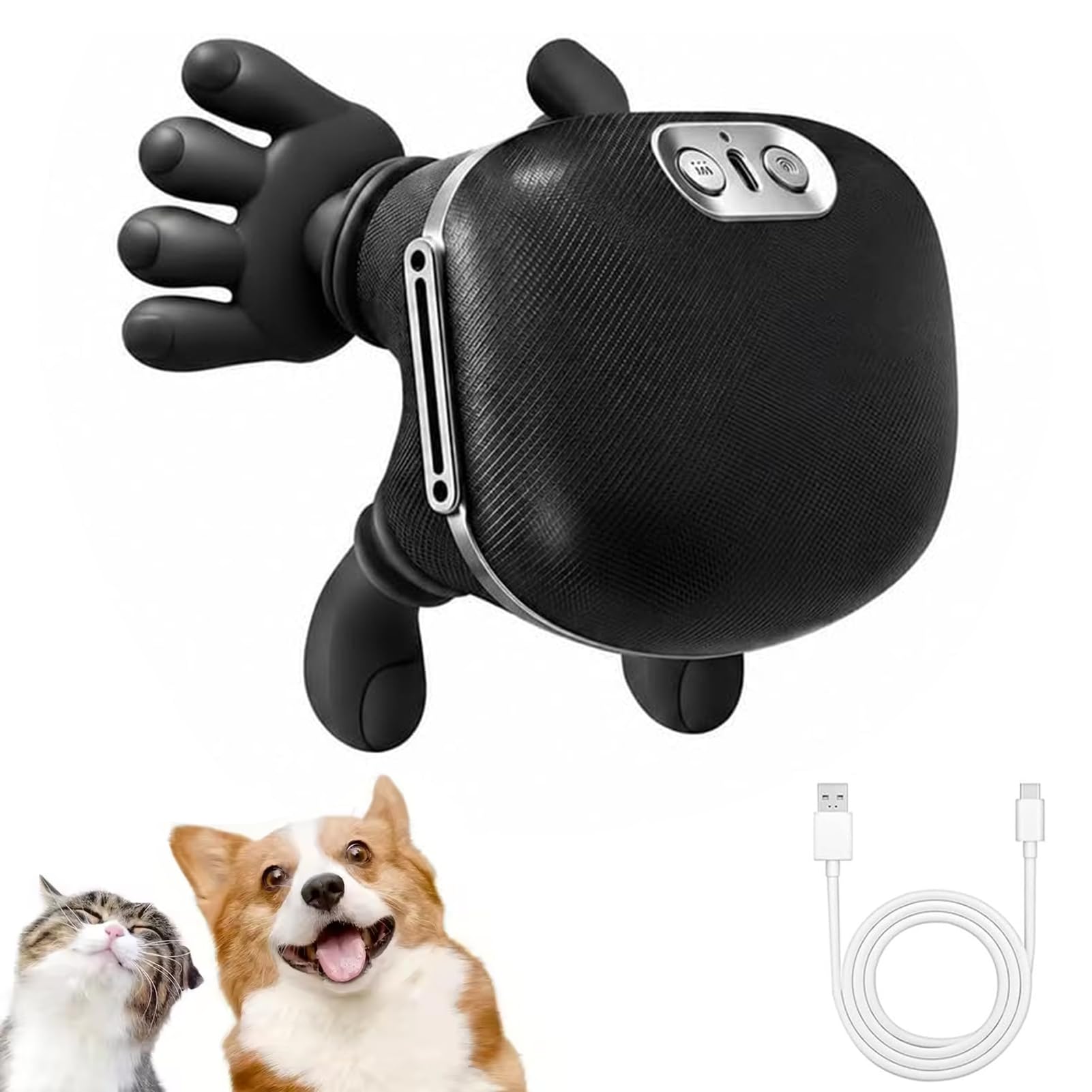 Dog Massager with Hands, Calming Pet Massager, Elektrisches Handmassagegerät für Hunde und Katzen, Automatische Haustiere Kopfmassagegerät mit 3 Stufen für Entspannung, Tiefenmassage (Schwarz)