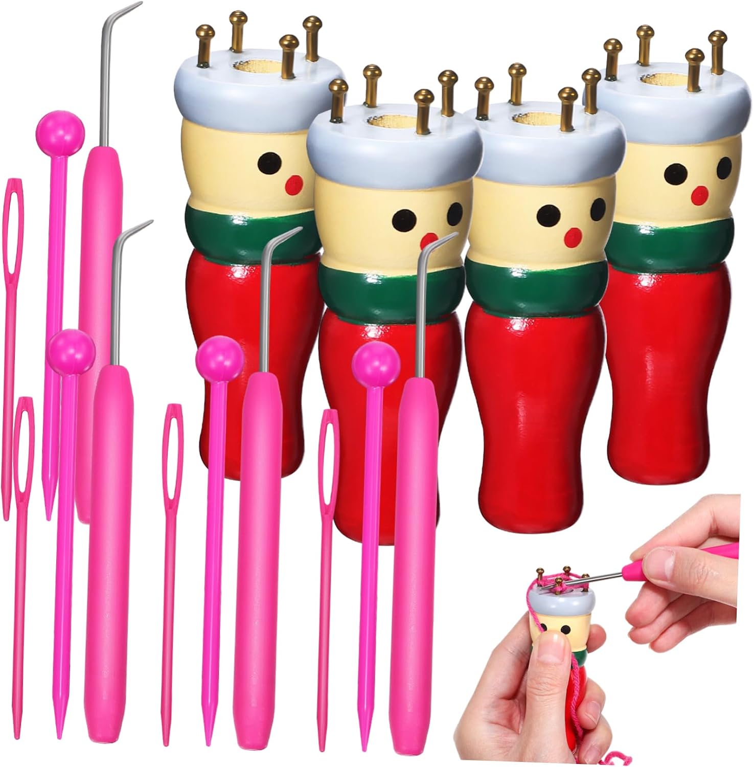 CIYODO 4pcs Knitted Puppet Weaving Kit for Beginners Yarn Doll Craft Boys and Girls Knitting Kit Wooden Tools
