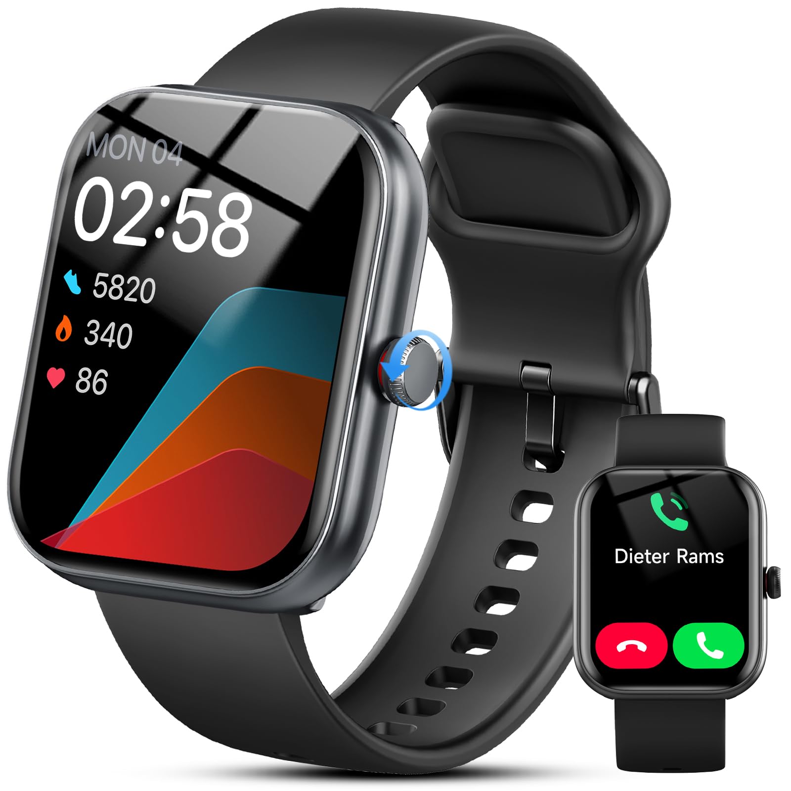 Militär Smartwatch Herren mit GPS, 1.43 Zoll AMOLED Display Fitnessuhr mit Bluetooth Anruf, 5ATM Wasserdicht Sportuhr mit Herzfrequenz/Schlafmonitor/Schrittzähler, 160+ Sportmodes, Uhr für Android/iOS