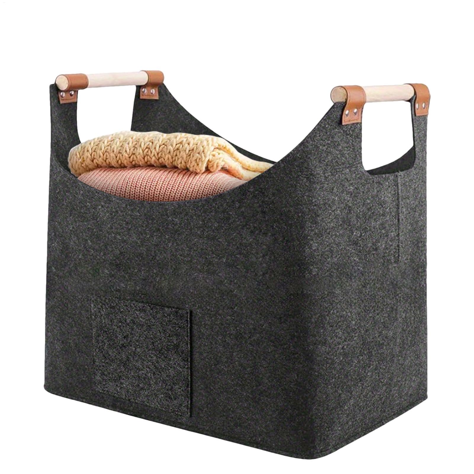 YARDIN 2 Cestini In Legno E Feltro Per Legna Da Ardere – Pieghevoli, 55x30x40 Cm, Grigio Chiaro, 60L