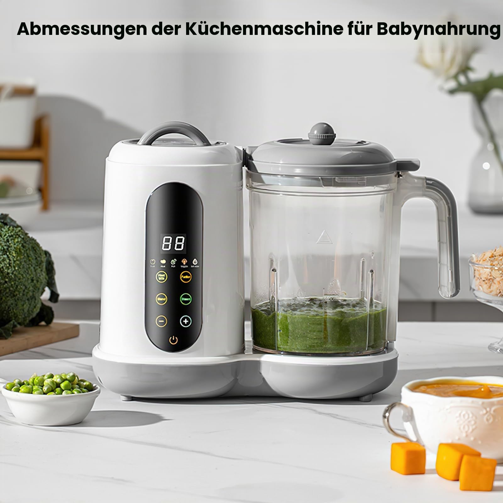 4-in-1 Babybrei Zubereiter & Dampfgarer Mixer Baby, 400ml Baby Küchenmaschine mit Touchscreen, Automatische Reinigung, Zum Garen, Mixen & Aufwärmen von Babynahrung, BPA-frei
