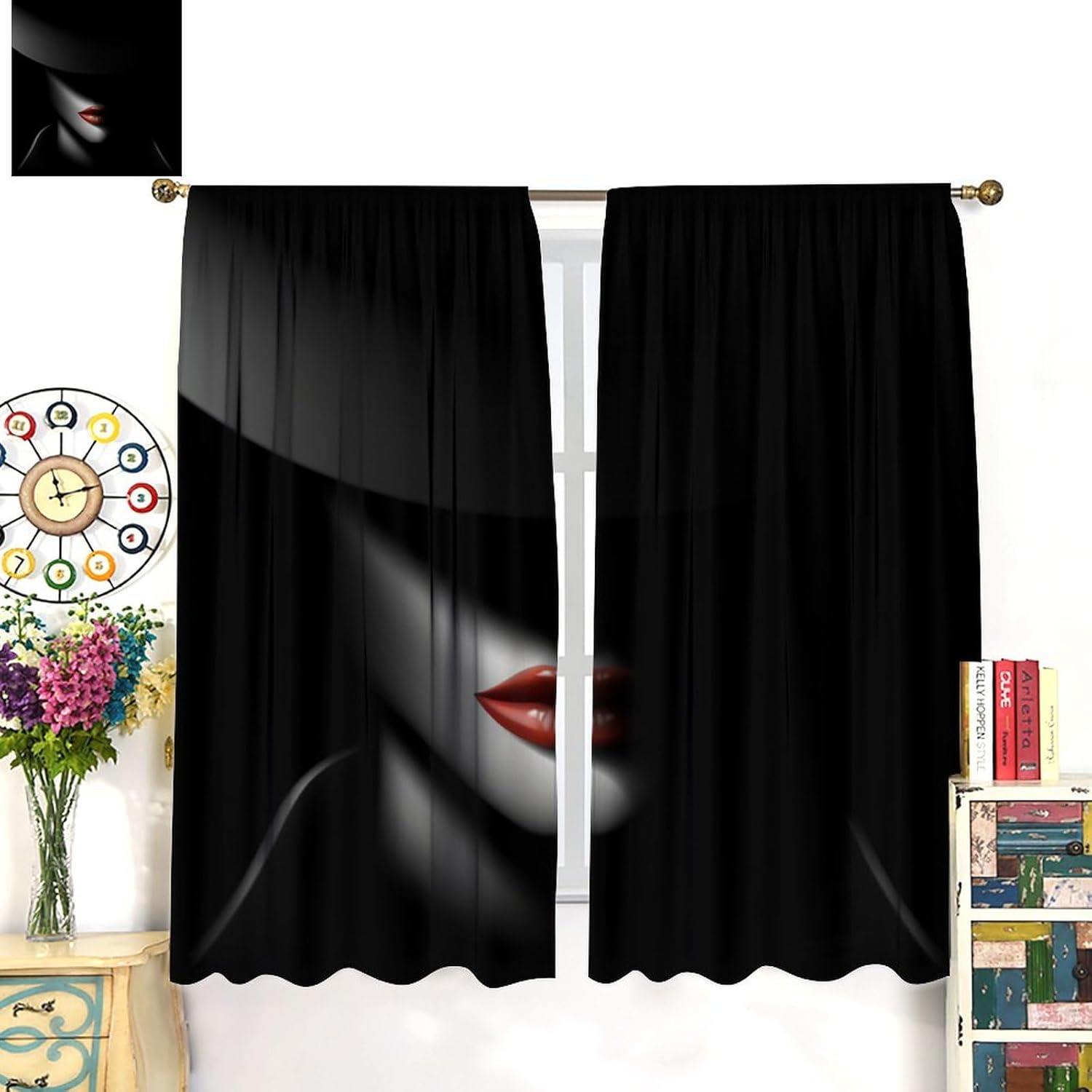 Morden Fashion Curtains for Girls,Woman Face Shadow Window Treatments for Women Bedroom Living Room Café Modern Art Window Drapes 2 Panels Set,Total Size 42 x 63 Inch