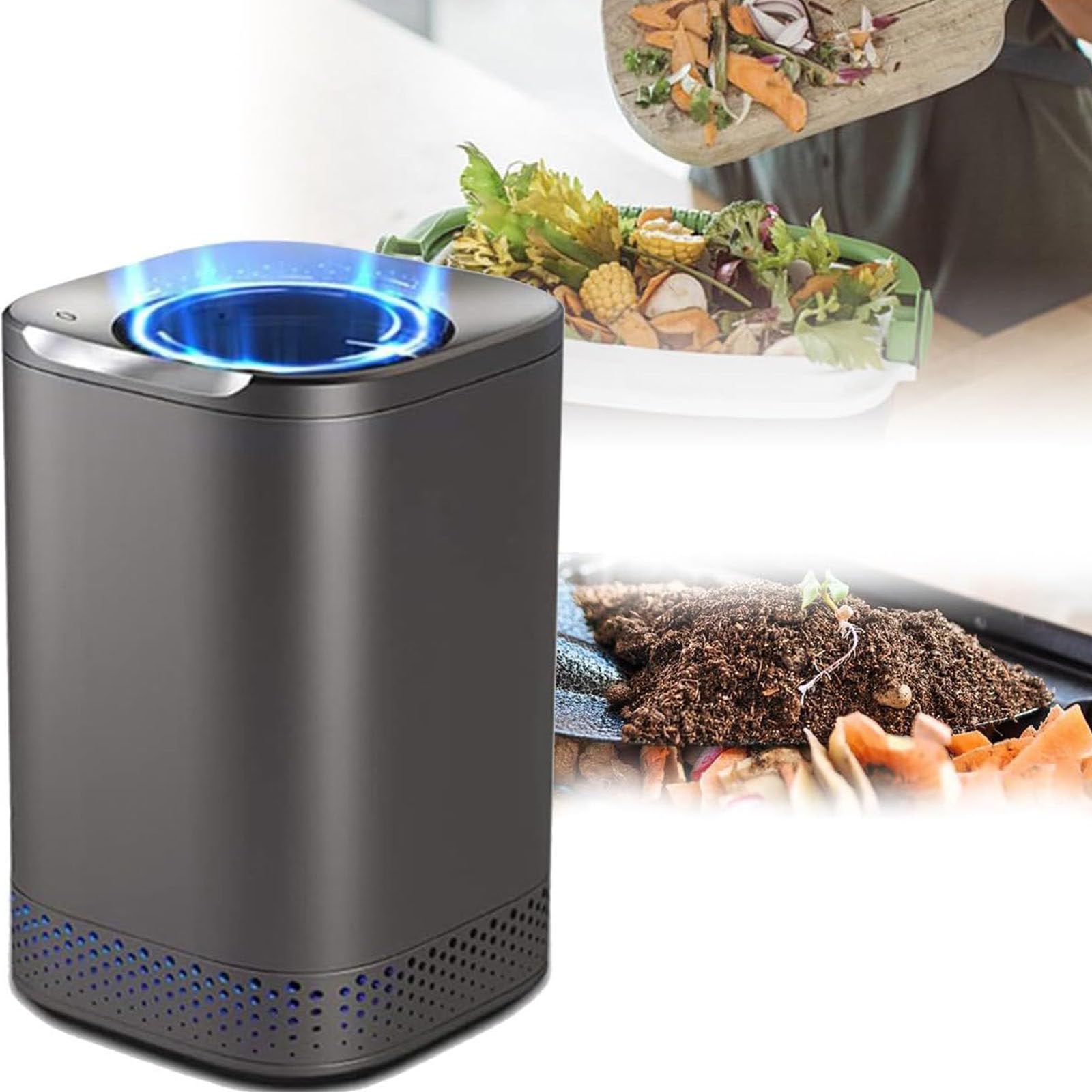 Compostador eléctrico residuos Cocina,Convierte los residuos Alimentos en abono,contenedor abono eléctrico con Soporte Inteligente Gran Capacidad,compostador Cocina
