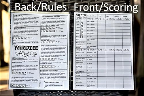 amazon com yardzee score card with rules on the back laminated yardzee score card reusable score card size 8 5 x 11 and possible yard farkle score card handmade products