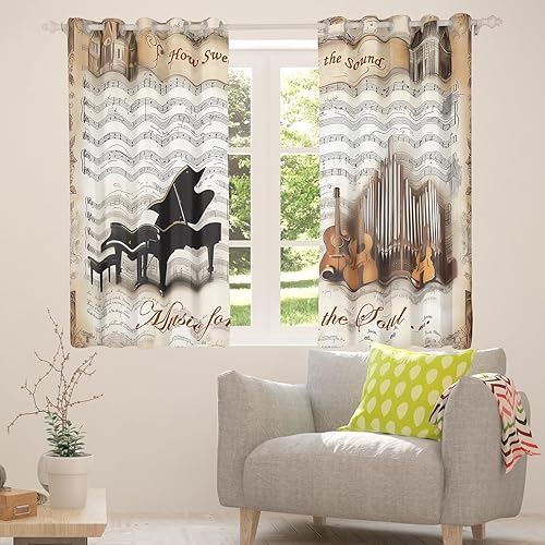 Miniatura 4 de Castle Fairy Cortina de ventana de violonchelo de piano, cortina de tratamiento de ventana con temática musical para niños, niñas, niños y adultos,