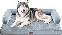 Vista 17 de Cama ortopédica extra grande para perros impermeable: cama de espuma viscoelástica para perros XL y extra grandes, sofá sofá, lavable con funda Azul