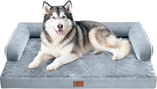Miniatura 17 de Cama ortopédica extra grande para perros impermeable: cama de espuma viscoelástica para perros XL y extra grandes, sofá sofá, lavable con funda Azul