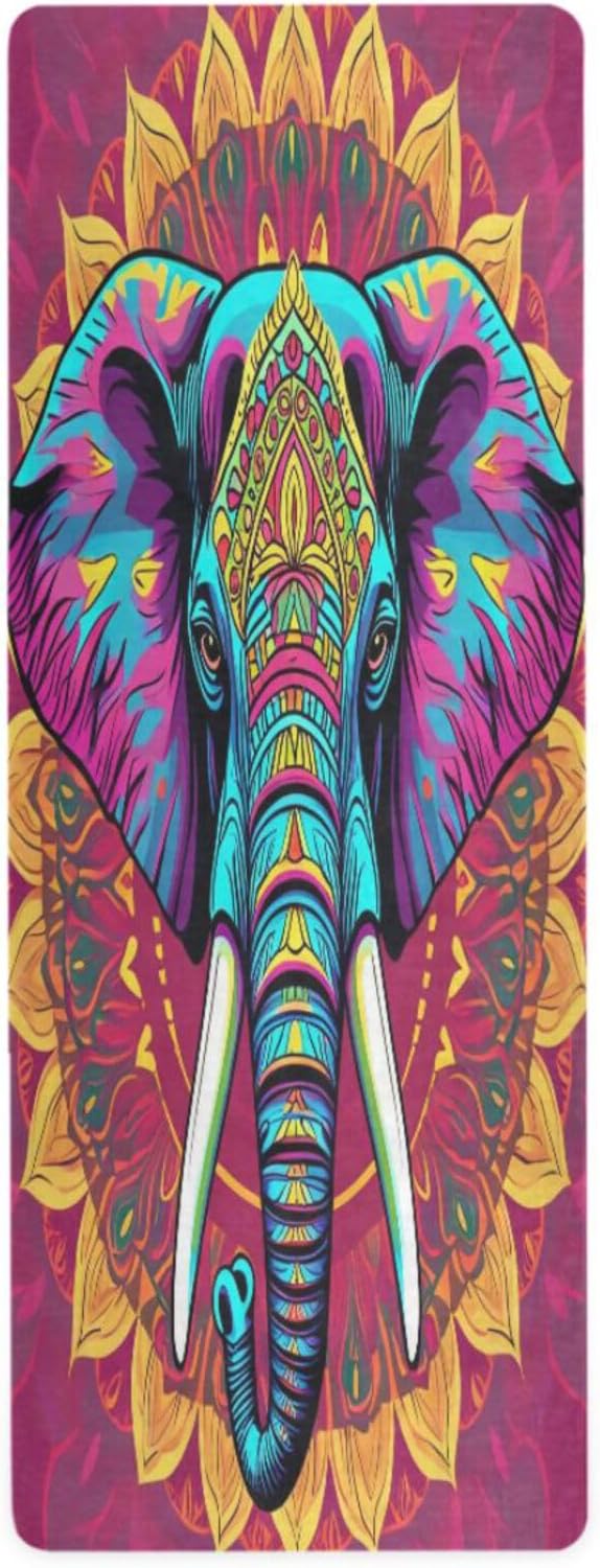 Mandala Elephant Yoga Mat Durable & Thick Gym Fitness Mat,Non Slip Natural Rubber Yoga Mat for Yoga, Pilates & Floor Workouts