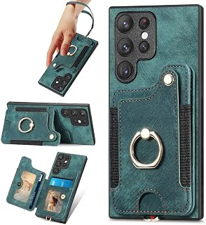 Estuche para teléfono con Soporte de Anillo para Samsung Galaxy S21 S20 FE S23 S22 Ultra Plus A54 Ranura para Tarjeta de Billetera magnética Correa Funda de Cuero con Tapa, Verde, para Galaxy A34 5G