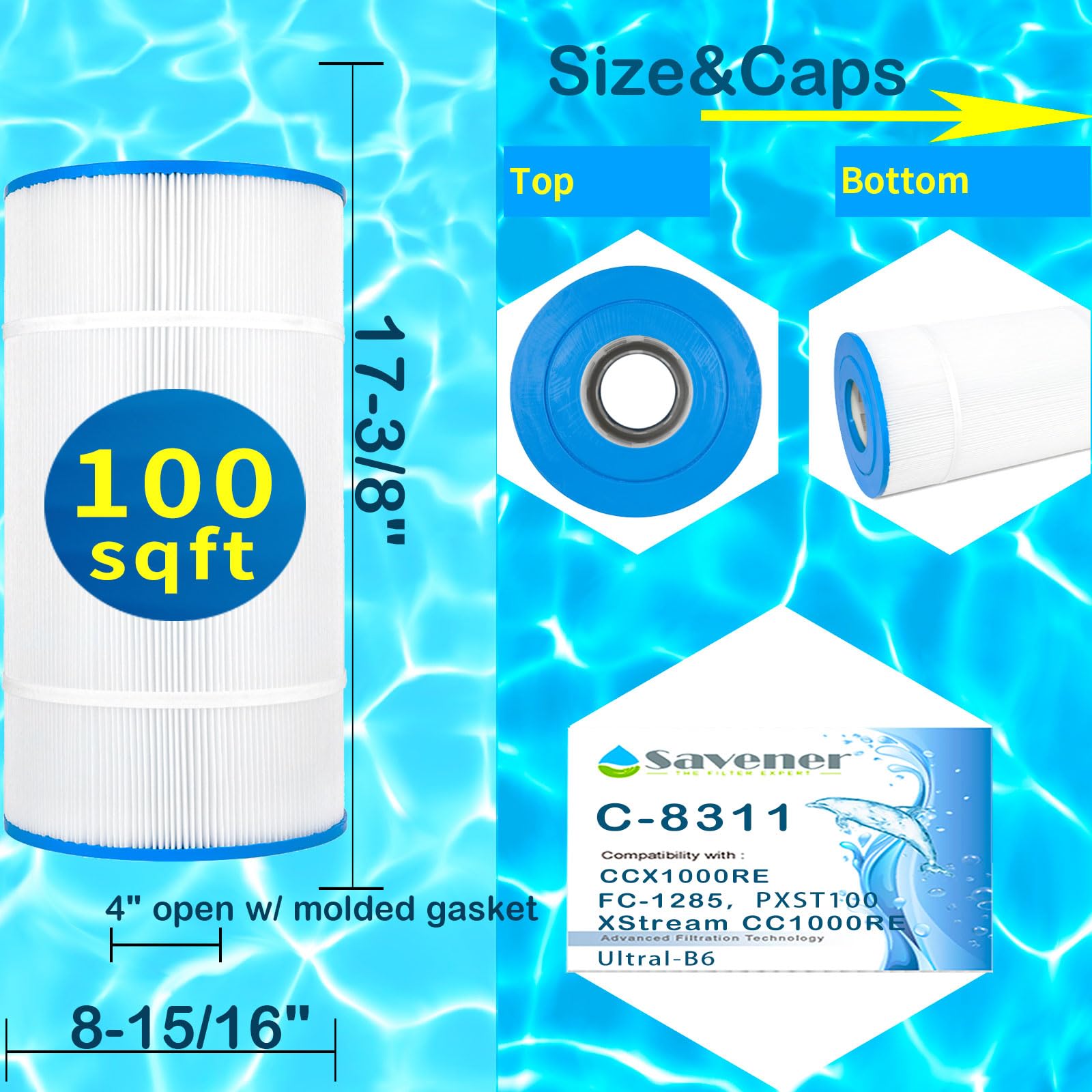 Savener C-8311 Pool Filter Cartridge Replacement for CCX1000RE (CC 1000E), XStream CC1000RE, PXST100, FC-1285, 81005, 100 sq.ft, 1 Pack