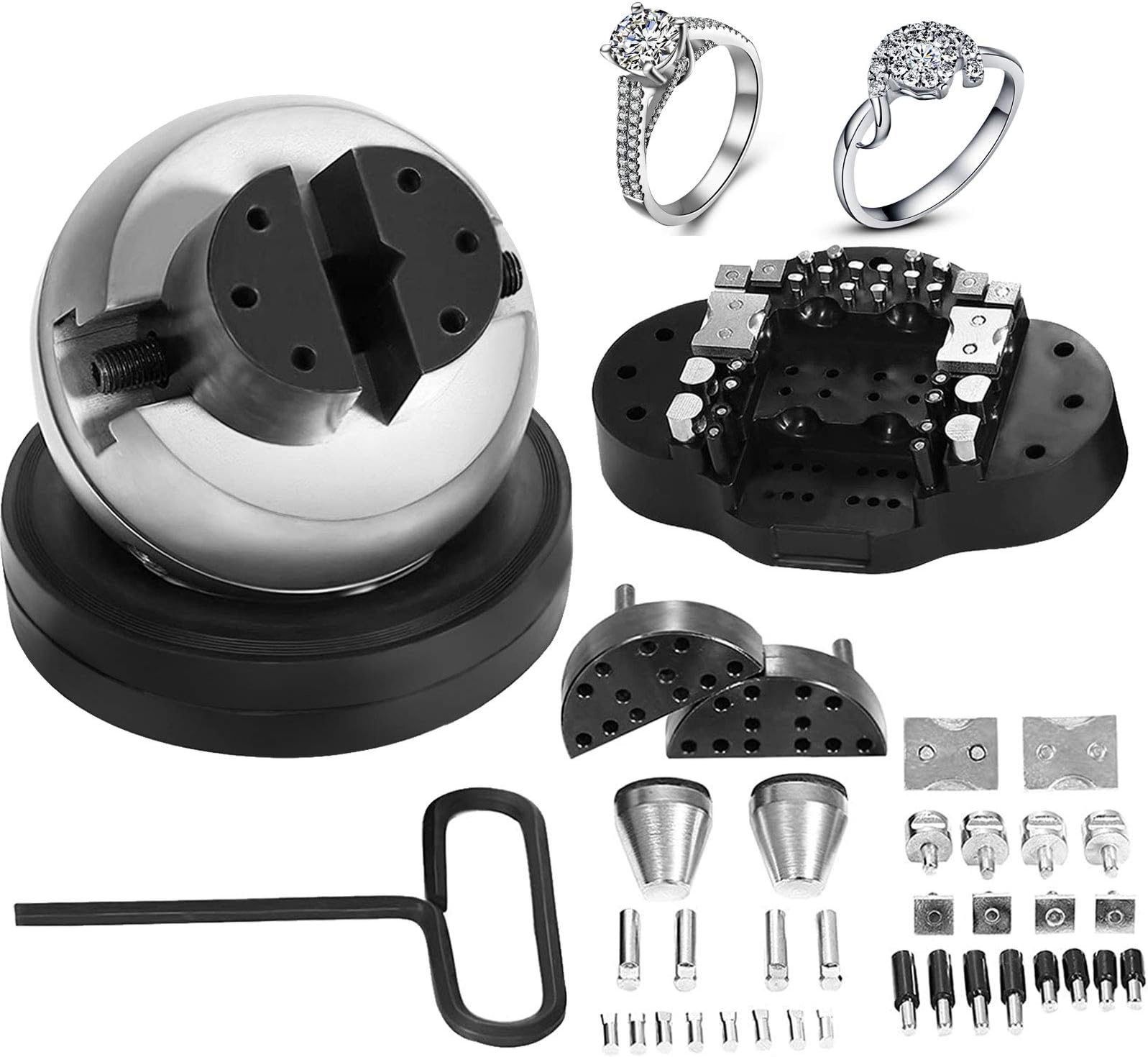 VEVOR 5" Engraving Ball Vise, 360° Rotation, 34 PCS Attachment, Jewelry Engraving Block Tools, Stainless Steel, Steel