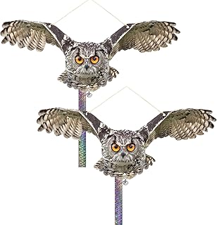 Fake Owl to Keep Pigeon Away from Balcony, 2PCS Pigeon Scare Devices, Flat Garden Owls with Reflective Tape, Plastic Owls to Scare Woodpecker Squirrel, Hanging Owl Decor for Outside Porch Patio Yard