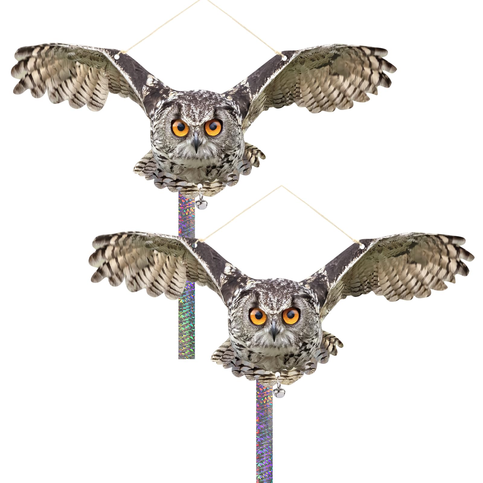Homo Trends 2PCS Bird Scarers for Gardens Pigeon Deterrent Hawk Bird Scarer Fake Owl Decoy to Scare Birds Away Hanging Flat Plastic Owls to Keep Birds Away from Patio Windows Porch Tree Roofs