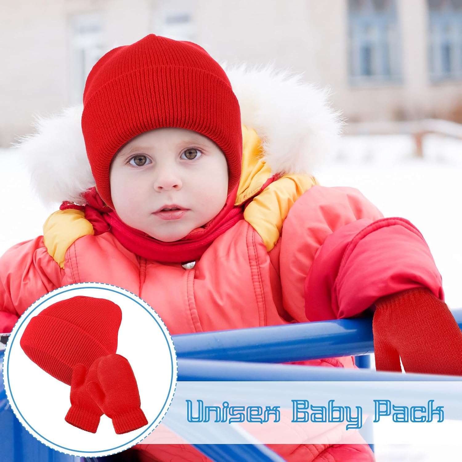 Suhine Toddlers Beanie Hat Stretch Mittens Set Includes Warm Soft Knitted Chunky Winter Hats Cute Cozy Baby Gloves for Kids
