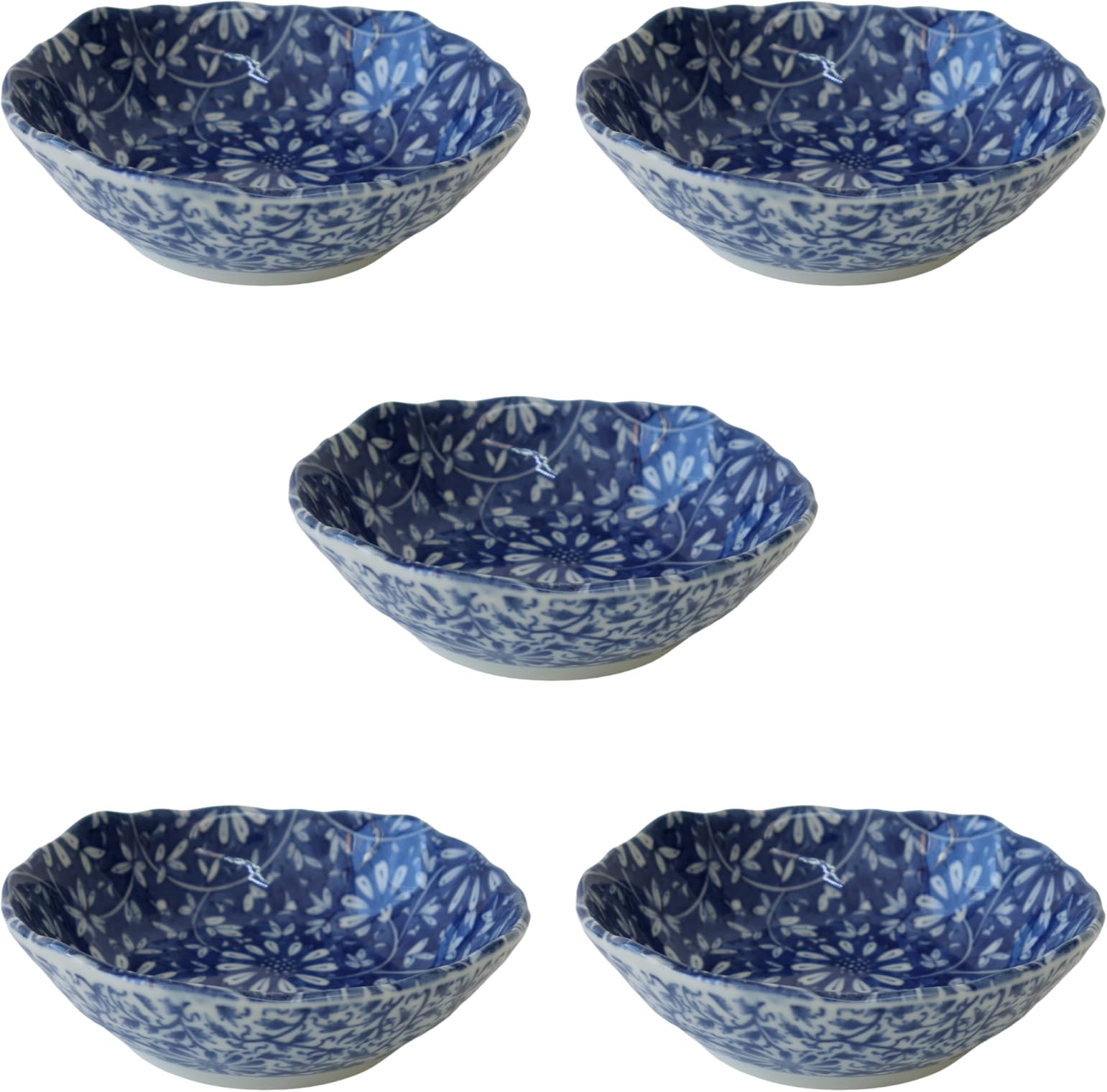 Amazon.co.jp: 和食器 藍染花唐草 12cm 小鉢 5個 セット レンジ可 食