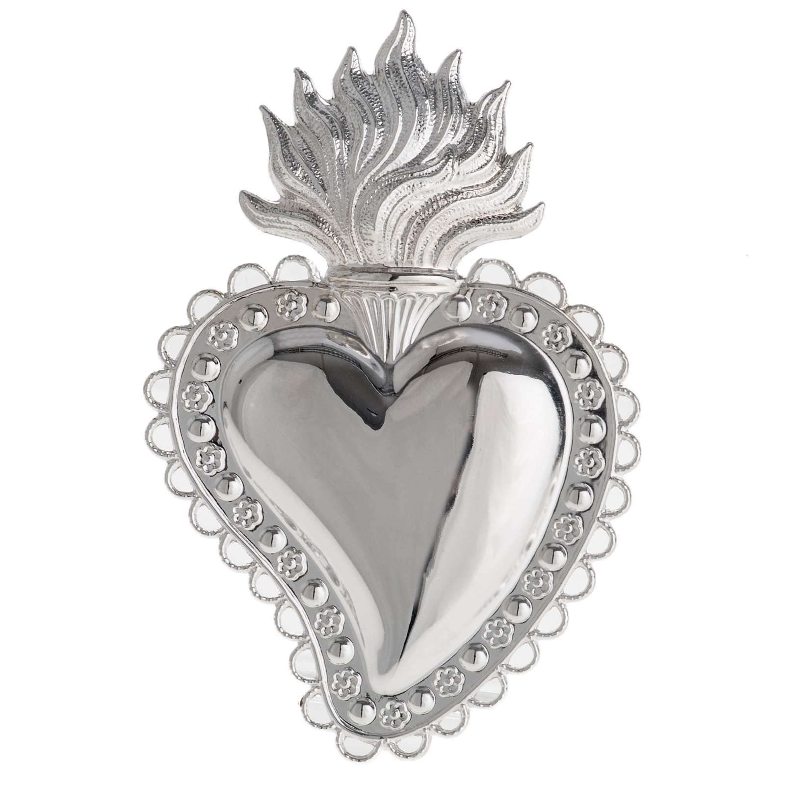 Holyart Cuore votivo Decoro Floreale 10.5x7 cm, Metallo