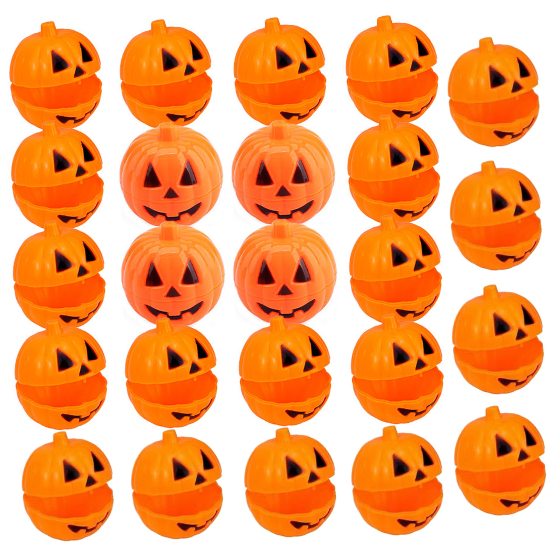 Ameble Pumpkin Container 24PCS Plastic Halloween Treat Boxes Funny Ghost Face Halloween Pumpkin Candy Box 2.4 Inch Reusable Mini Pumpkins Box for Party Favors Supplies