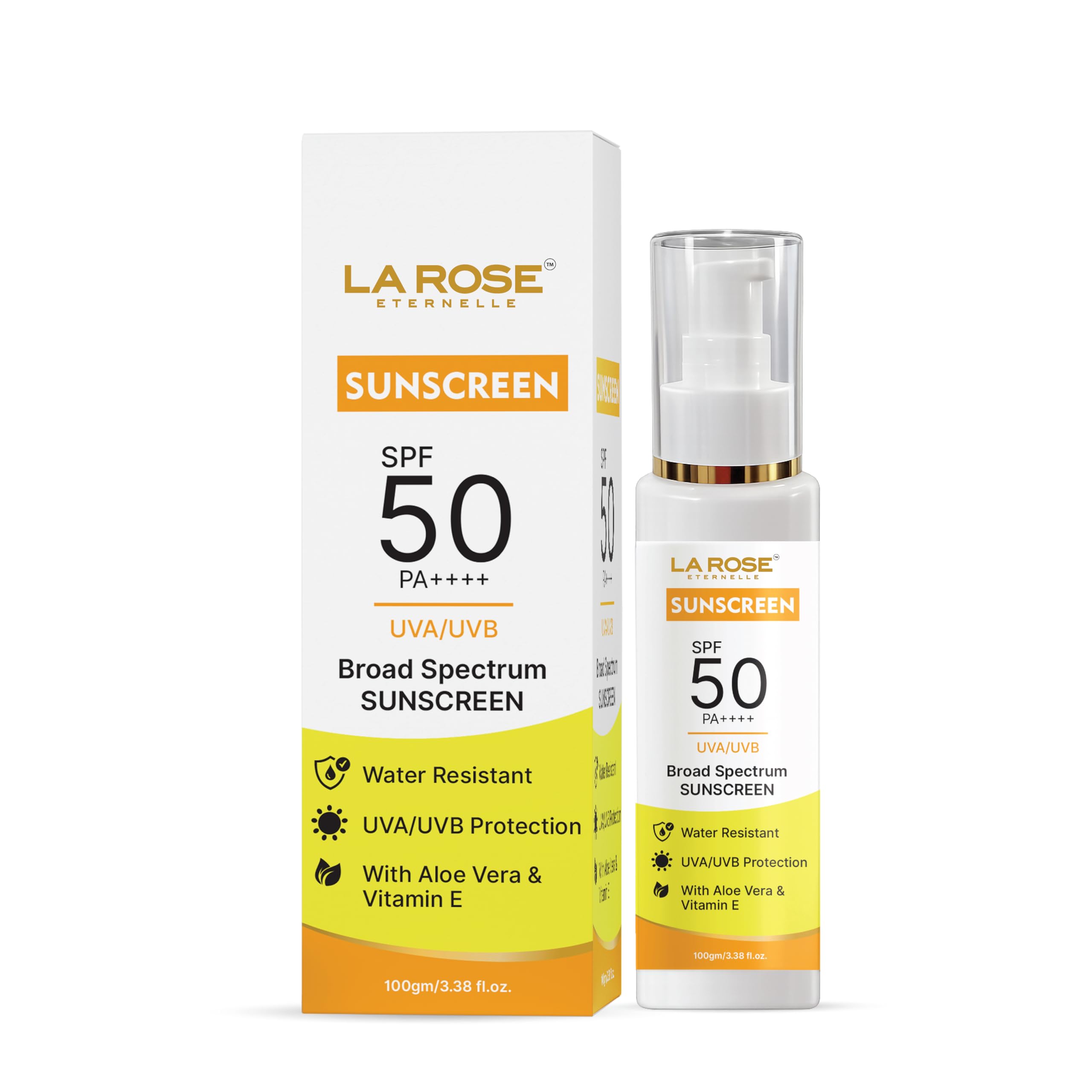 Sunscreen SPF 50 PA++++, Broad Spectrum UVA/UVB Protection, Water Resistant, with Aloe Vera & Vitamin E (100 GM)