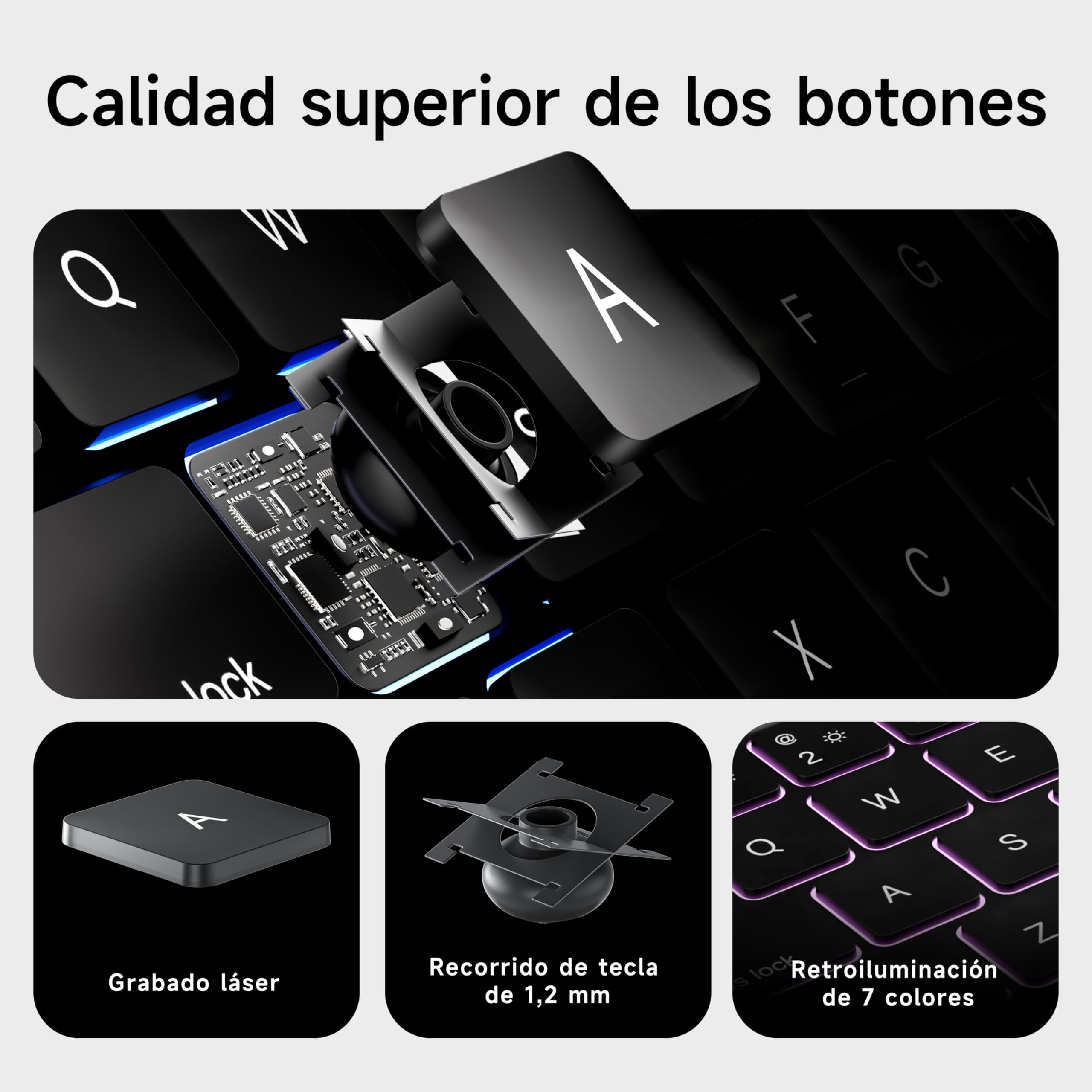 HOU Teclado para iPad Pro de 11 Pulgadas (M5/M4 2025), Funda con Teclado para iPad Pro 2025 de 11” con Trackpad Multitáctil, Retroiluminación de 7 Colores, Soporte Magnético,Español, QWERTY-Negro