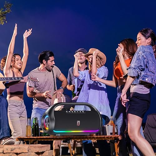 Miniatura 7 de Altavoz Bluetooth, IPX5, resistente al agua, portátil, con potentes graves y luces LED, BT5.3, emparejamiento estéreo inalámbrico para fiestas en