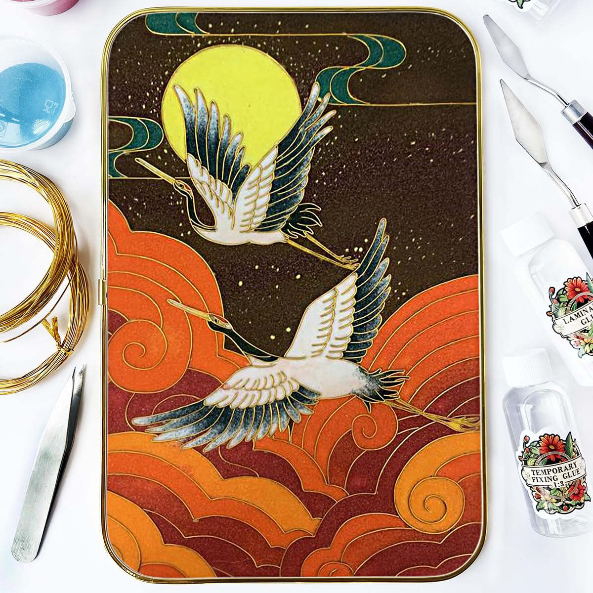 Crane Series Cloisonne Enamel Wire Painting DIY Kits for Beginners and Adult Crafts Hobbies for Women Learn Cloisonne Tecnica 8.2 * 11.2IN (073)