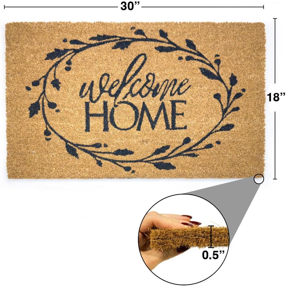 Great American Coco Coir Doormat with Heavy Duty Backing - Large 18" x 30" Non-Slip Minimalist Front Door Welcome Mat - Outside Entrance, Front Porch, Indoor Entry, Brown (Welcome Home)