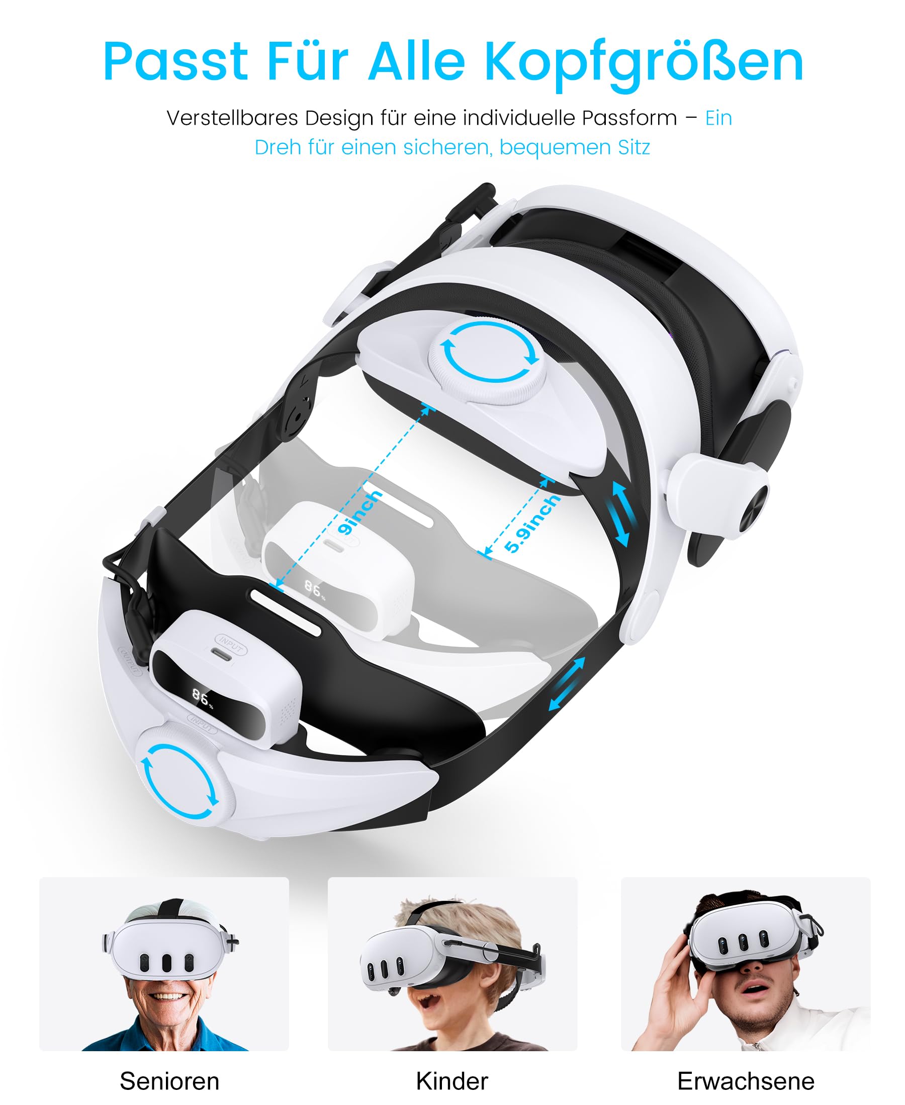 BEBONCOOL Headstrap für Meta Quest 3/3S/2 mit 10000mAh Hot-Swap-Akku, Komfortabler Elite-Strap-Ersatz für 3–5H verlängerte Spielzeit, Reduziert Gesichtsdruck&verbessert Komfort, VR-Zubehör für Oculus